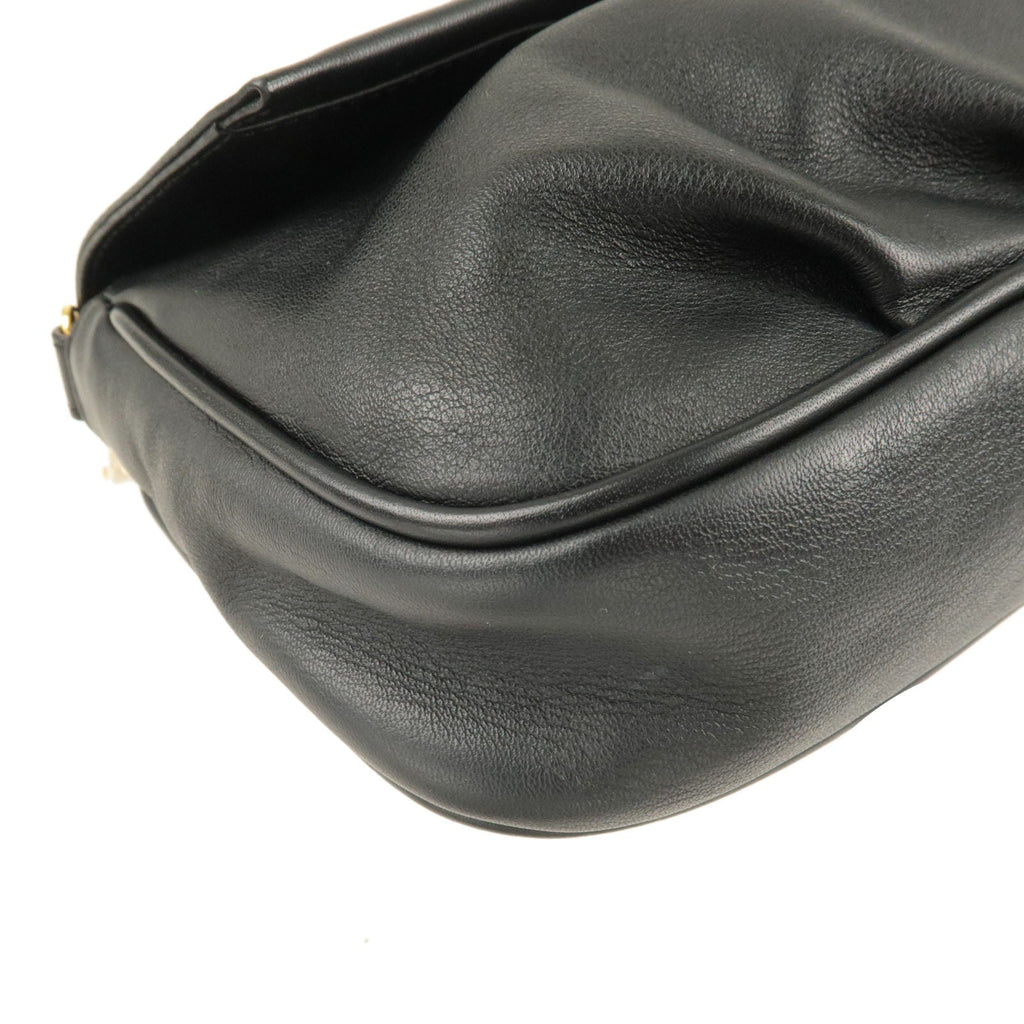FENDI Leather Chain Shoulder Bag Clutch Black 8M0276