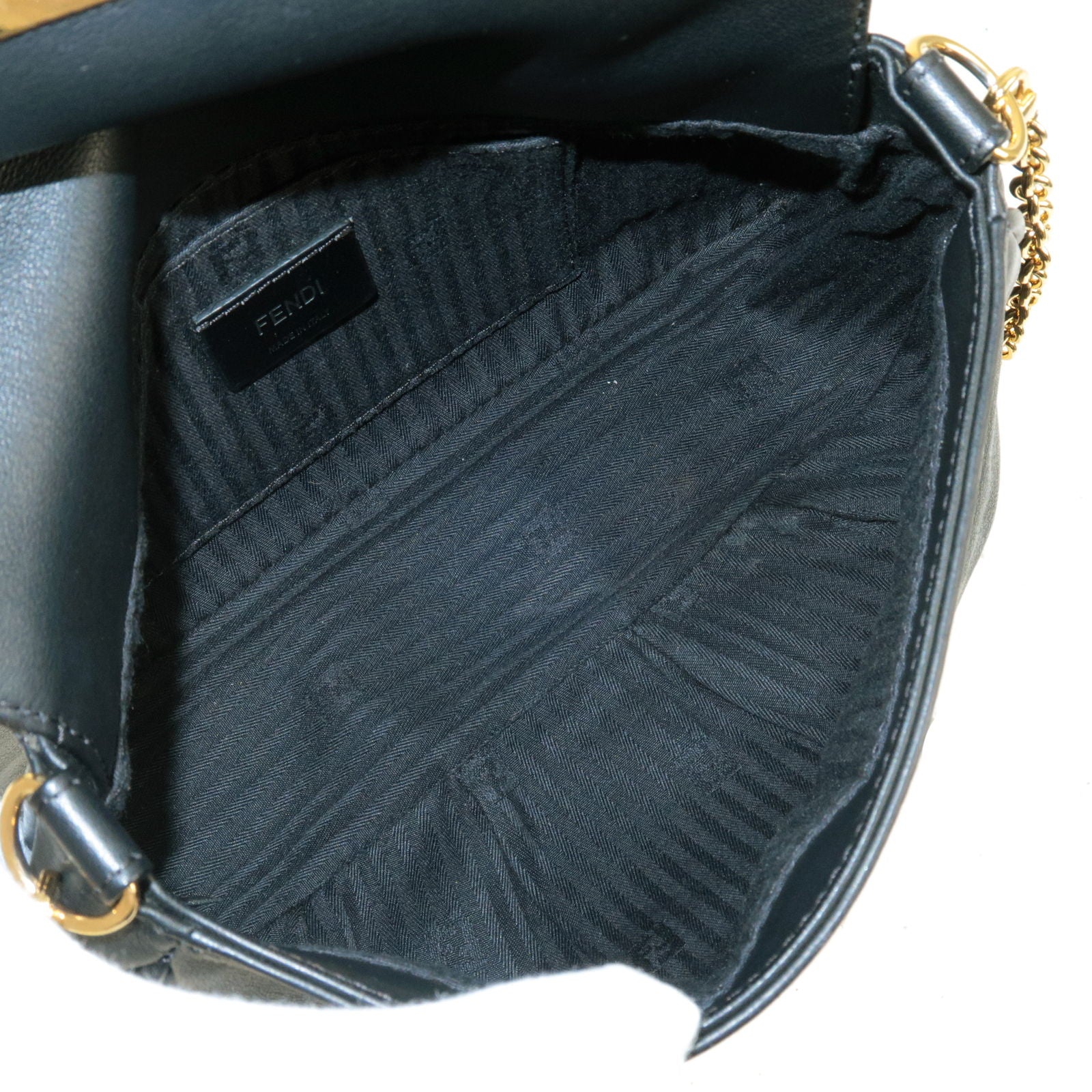 FENDI Leather Chain Shoulder Bag Clutch Black 8M0276