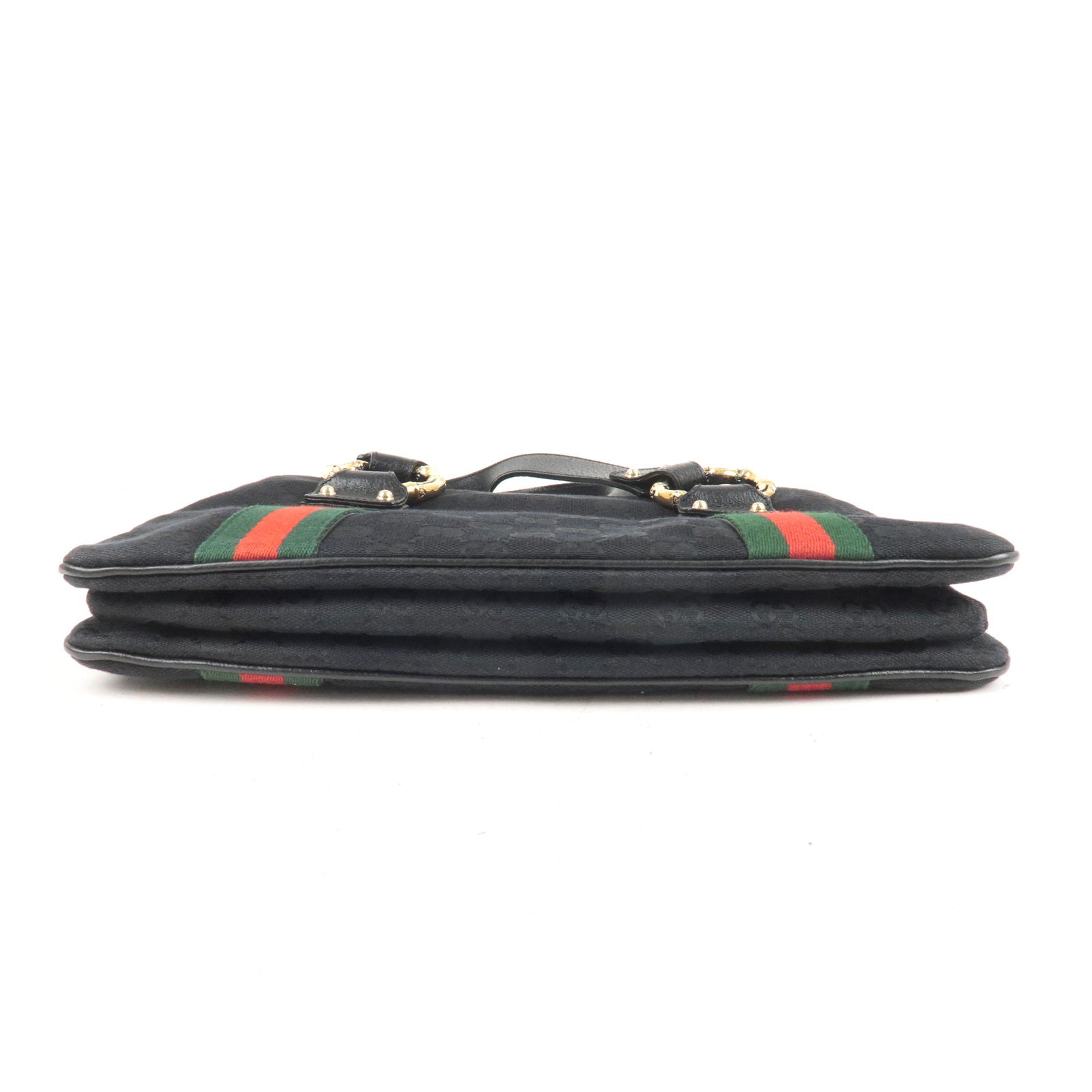 GUCCI Sherry Bamboo GG Canvas Leather Hand Bag Black 131324