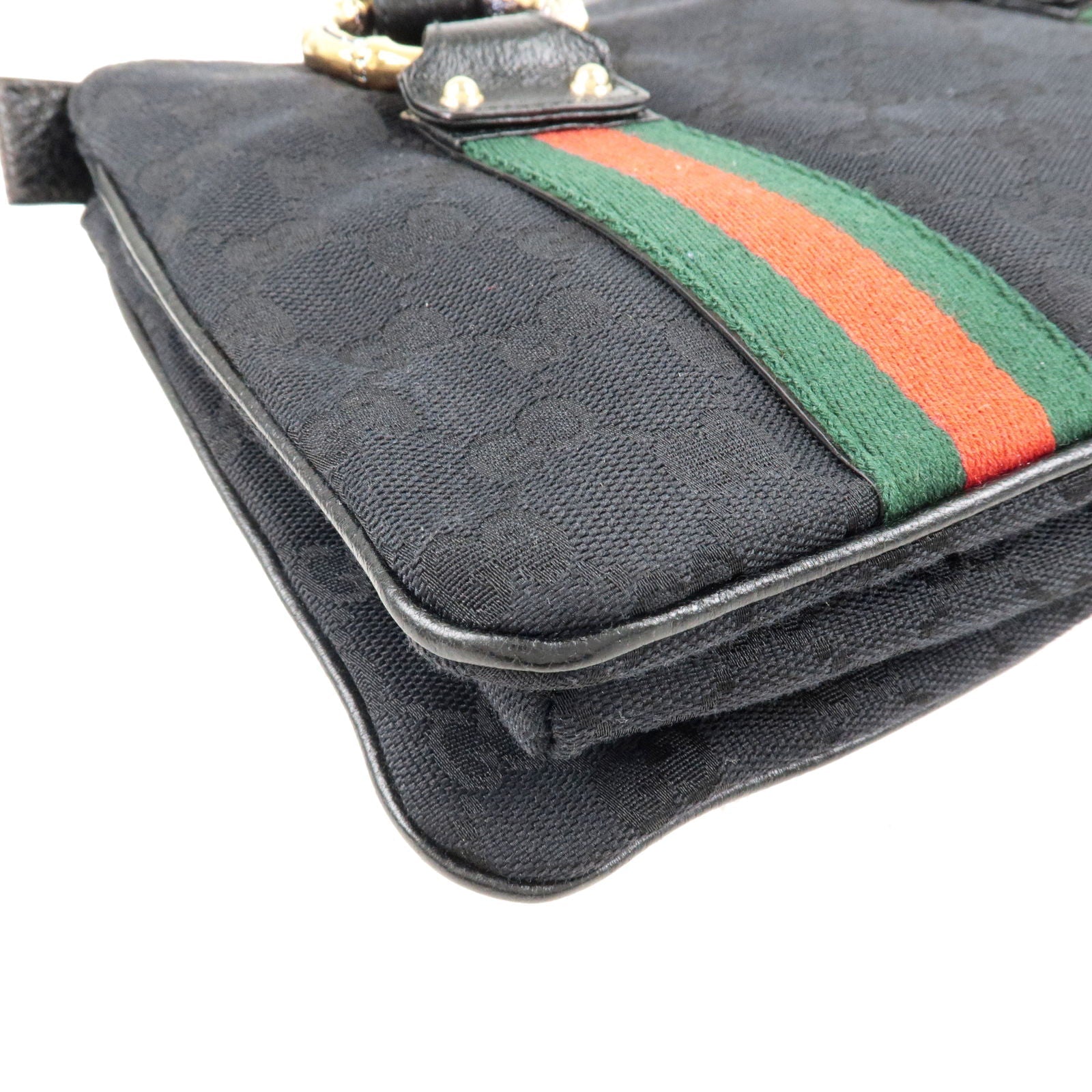 GUCCI Sherry Bamboo GG Canvas Leather Hand Bag Black 131324