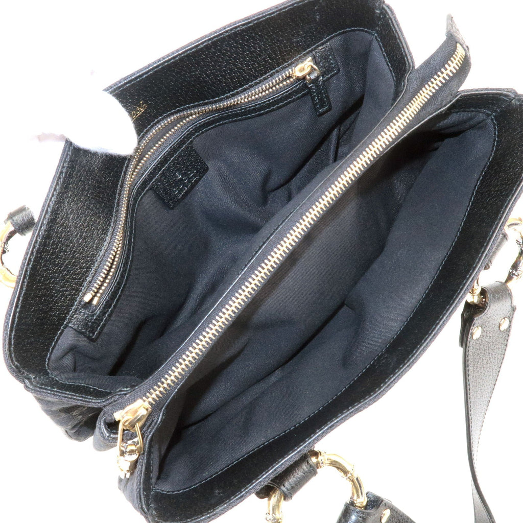 GUCCI Sherry Bamboo GG Canvas Leather Hand Bag Black 131324
