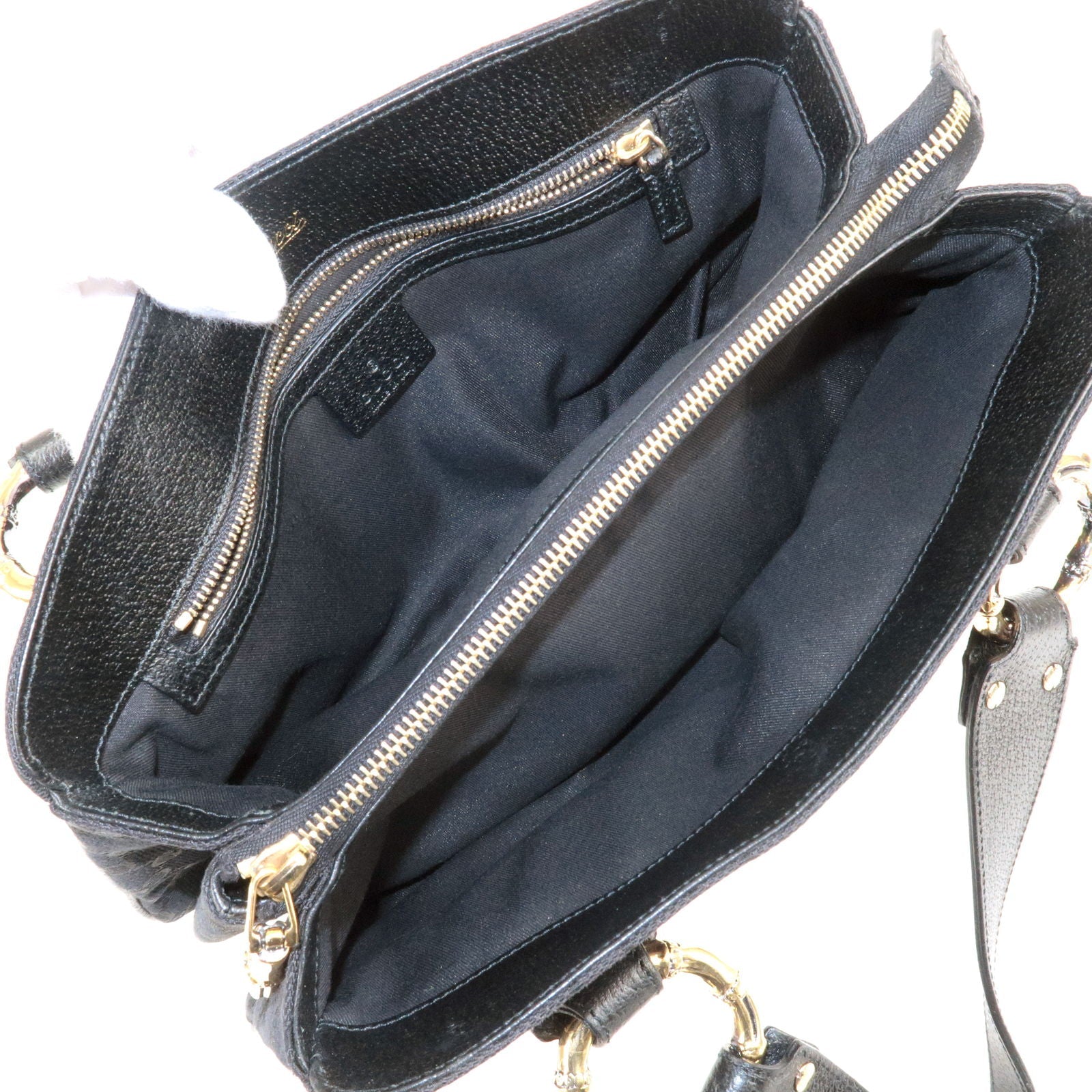 GUCCI Sherry Bamboo GG Canvas Leather Hand Bag Black 131324