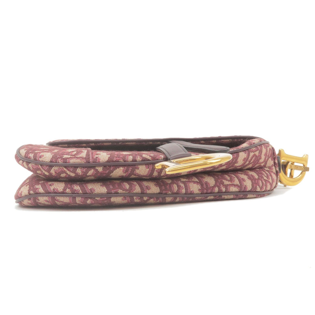 Christian Dior Saddle Bag Trotter Oblique Jacquard Leather Red