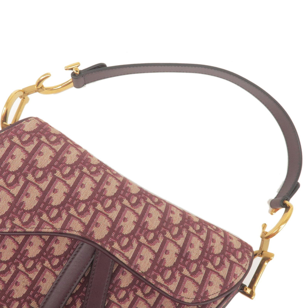 Christian Dior Saddle Bag Trotter Oblique Jacquard Leather Red