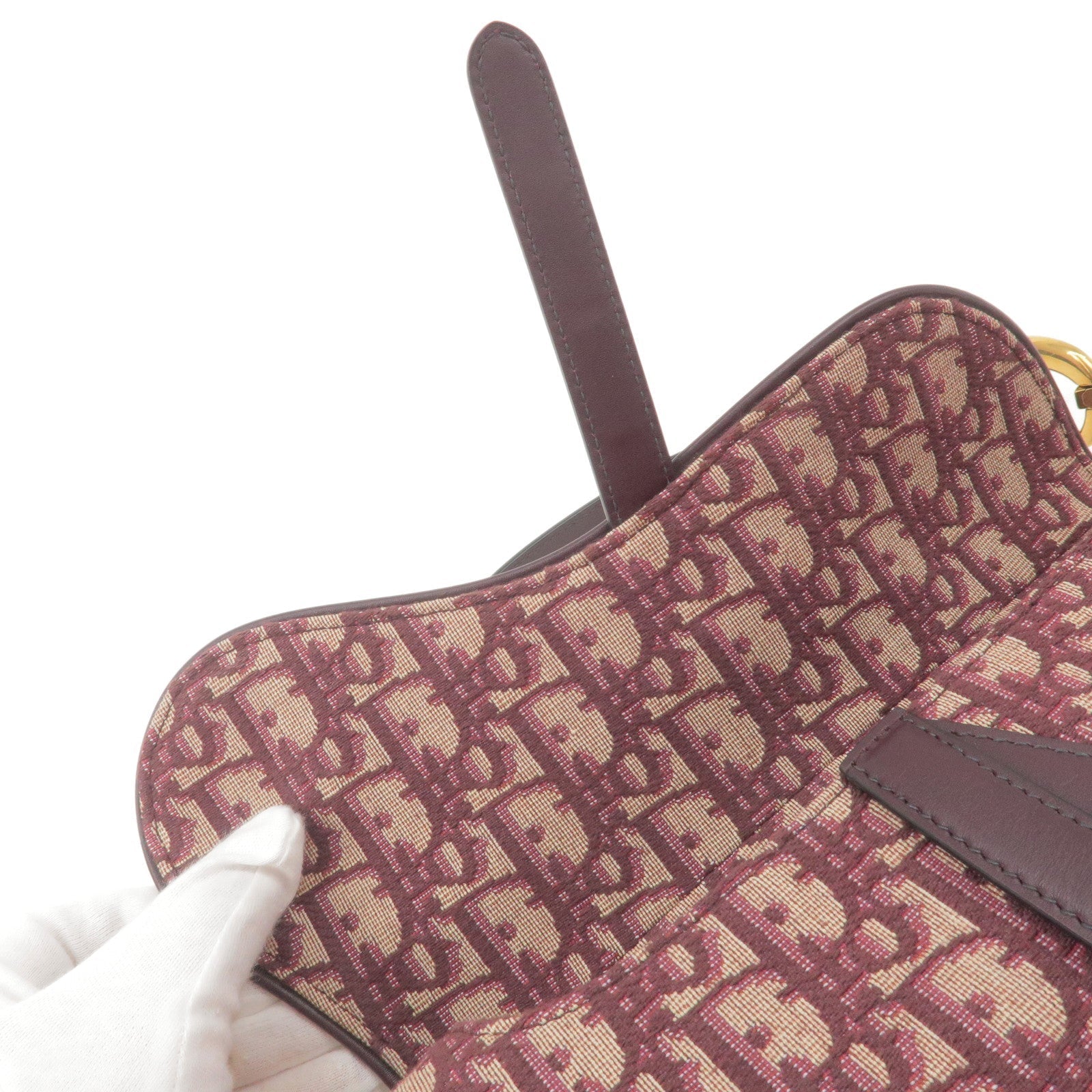 Christian Dior Saddle Bag Trotter Oblique Jacquard Leather Red