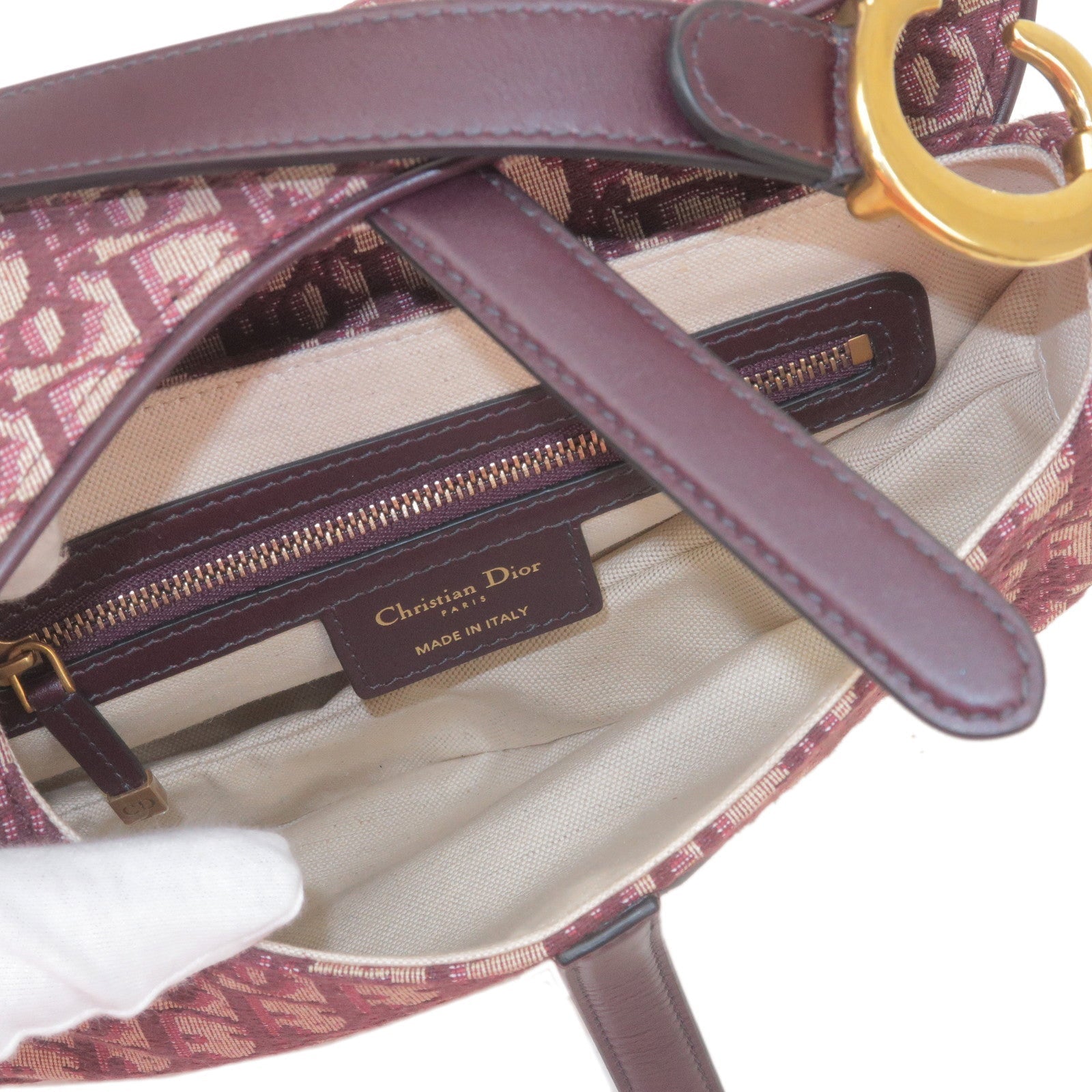 Christian Dior Saddle Bag Trotter Oblique Jacquard Leather Red