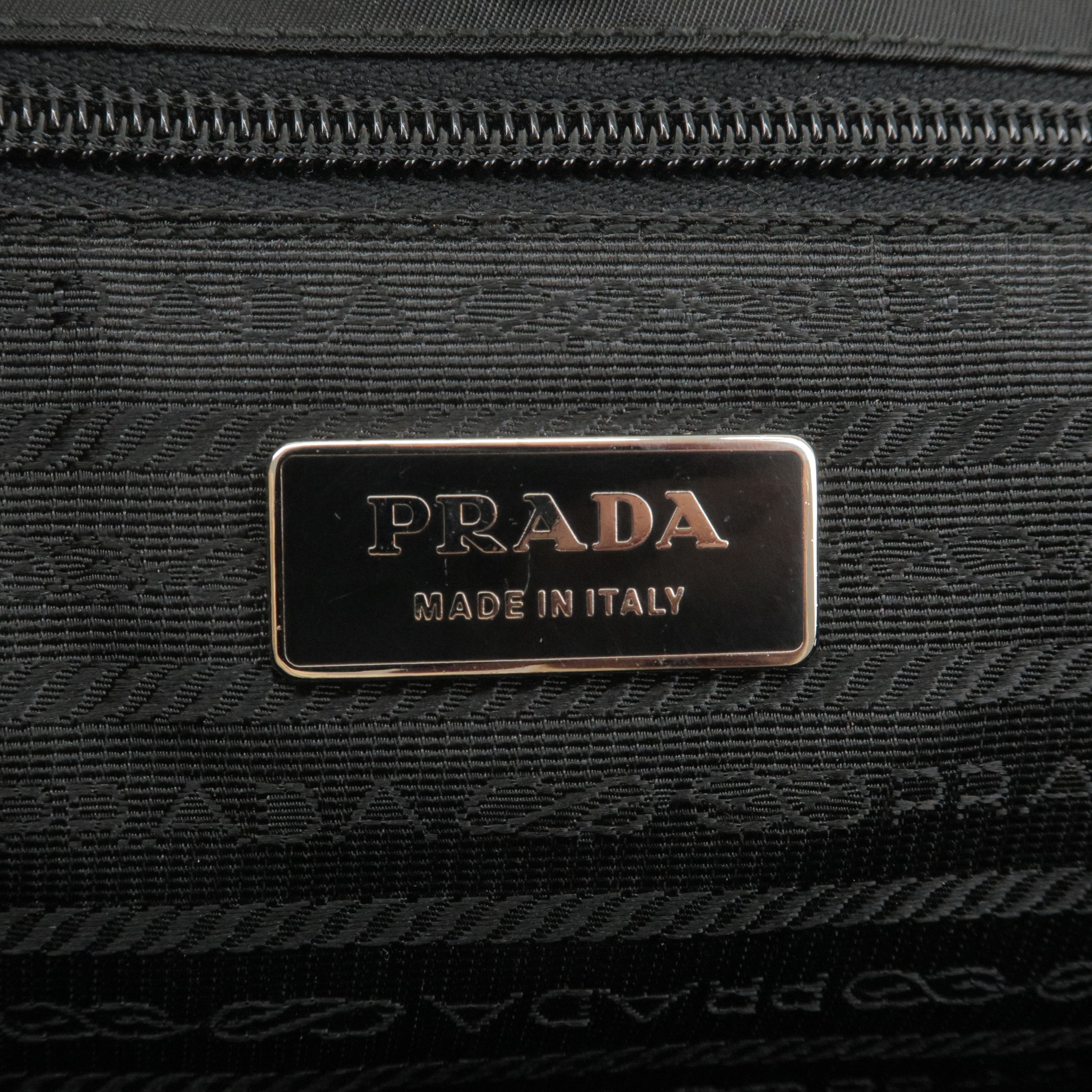 Prada Logo Nylon Leather Tote Bag Hand Bag NERO Black BR3257