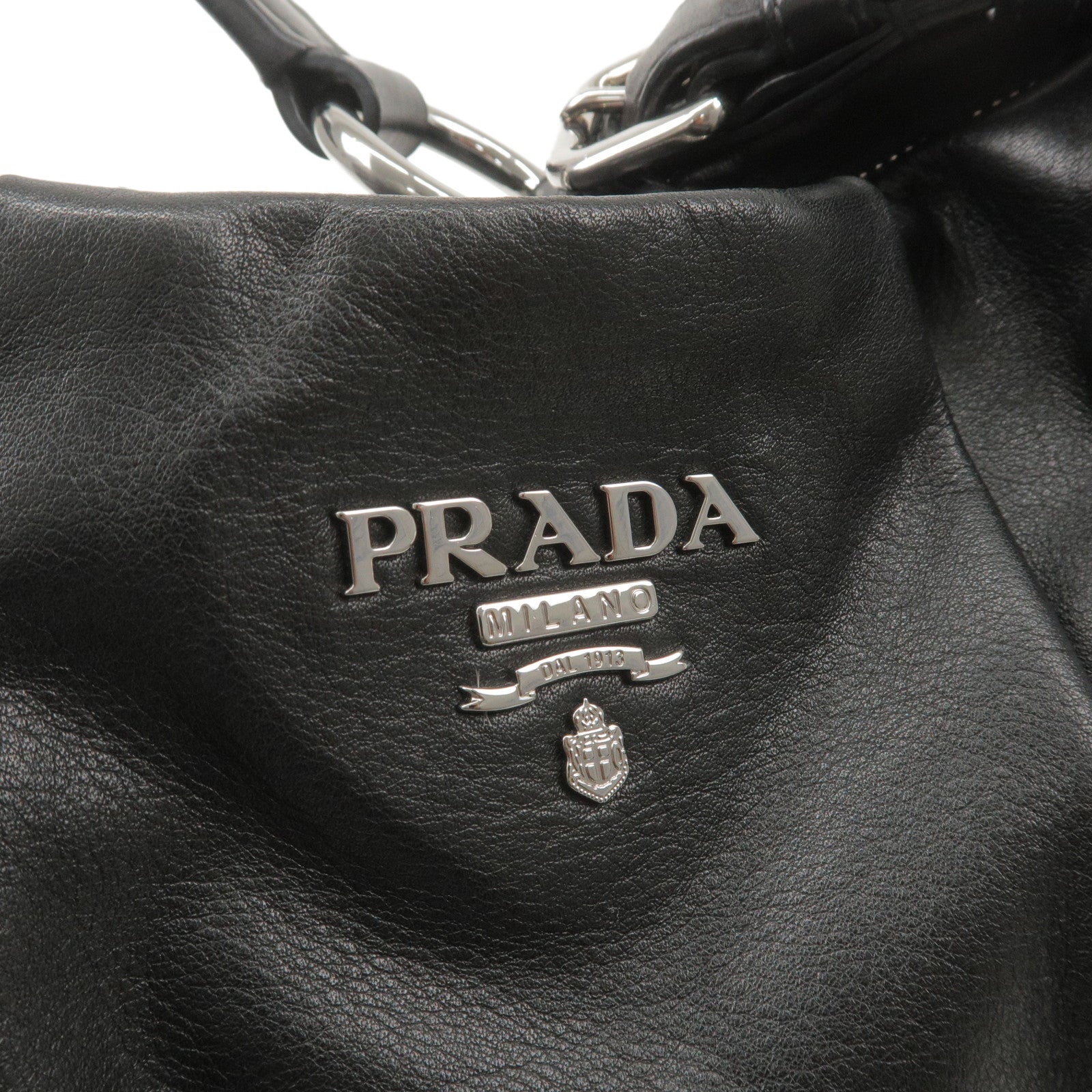 Prada Calf Leather Shoulder Bag Hand Bag Black
