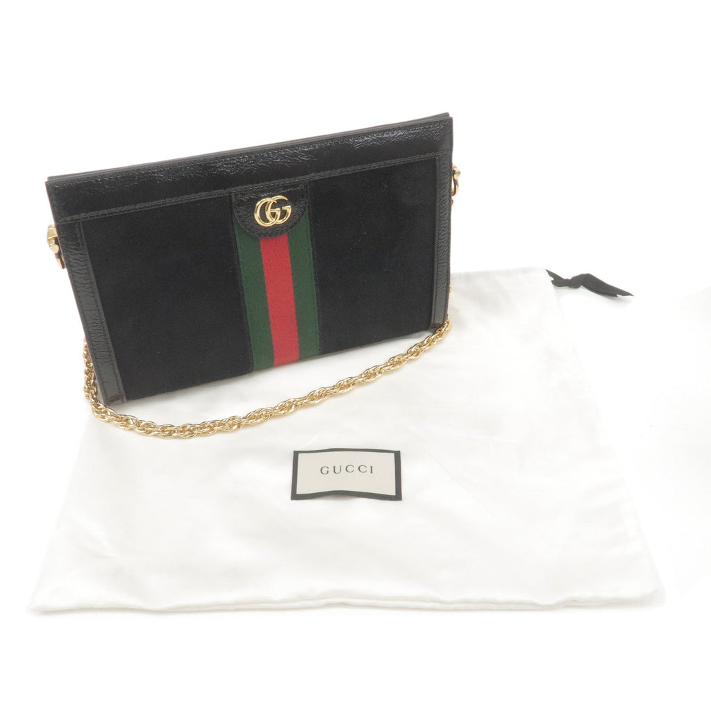 GUCCI Ophidia Suede Enamel Chain Shoulder Bag Black 503877