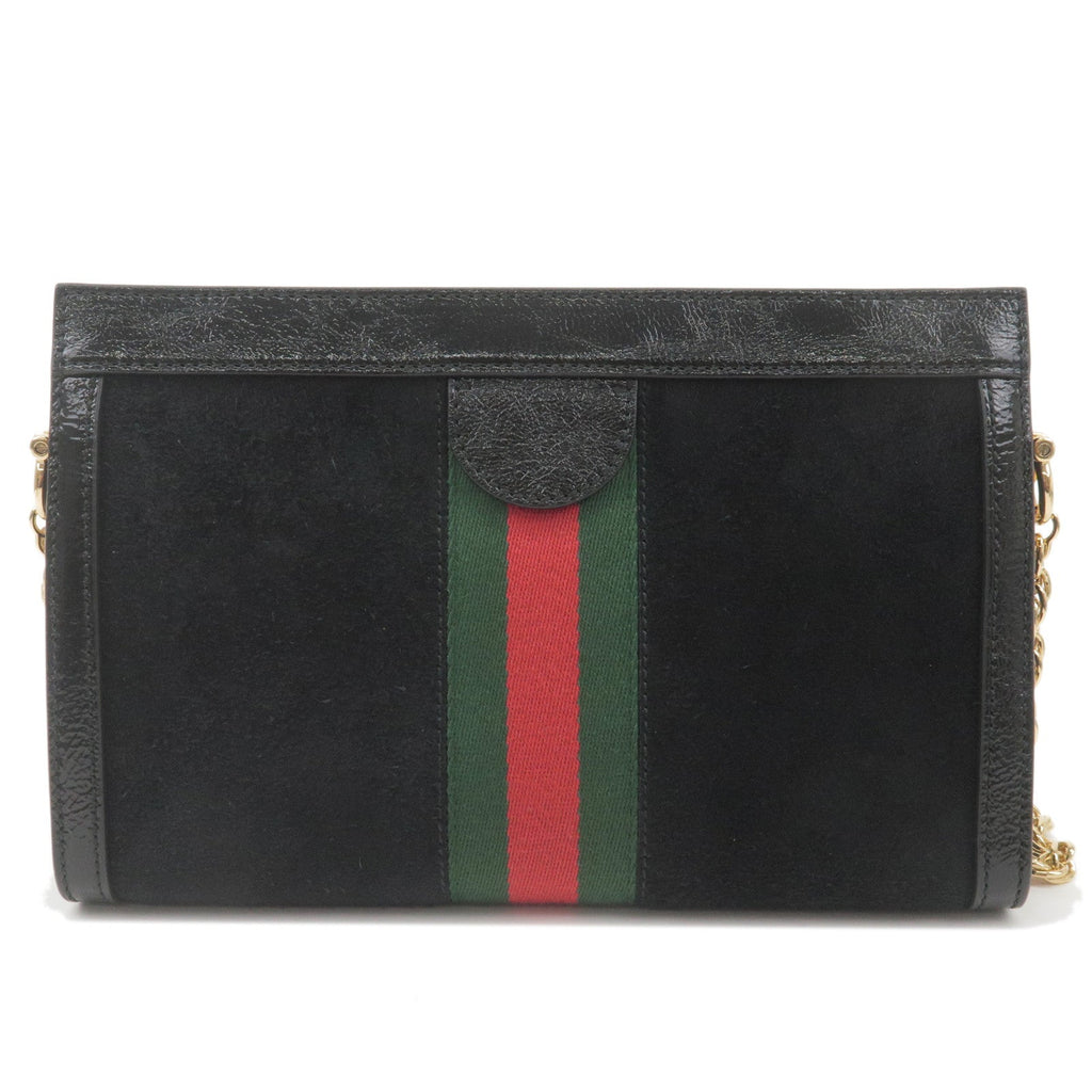 GUCCI Ophidia Suede Enamel Chain Shoulder Bag Black 503877