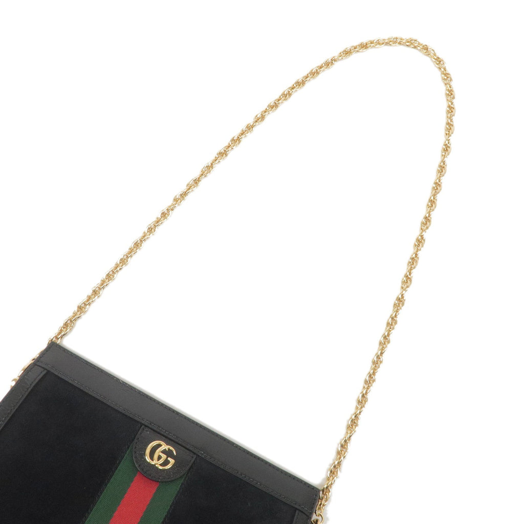 GUCCI Ophidia Suede Enamel Chain Shoulder Bag Black 503877