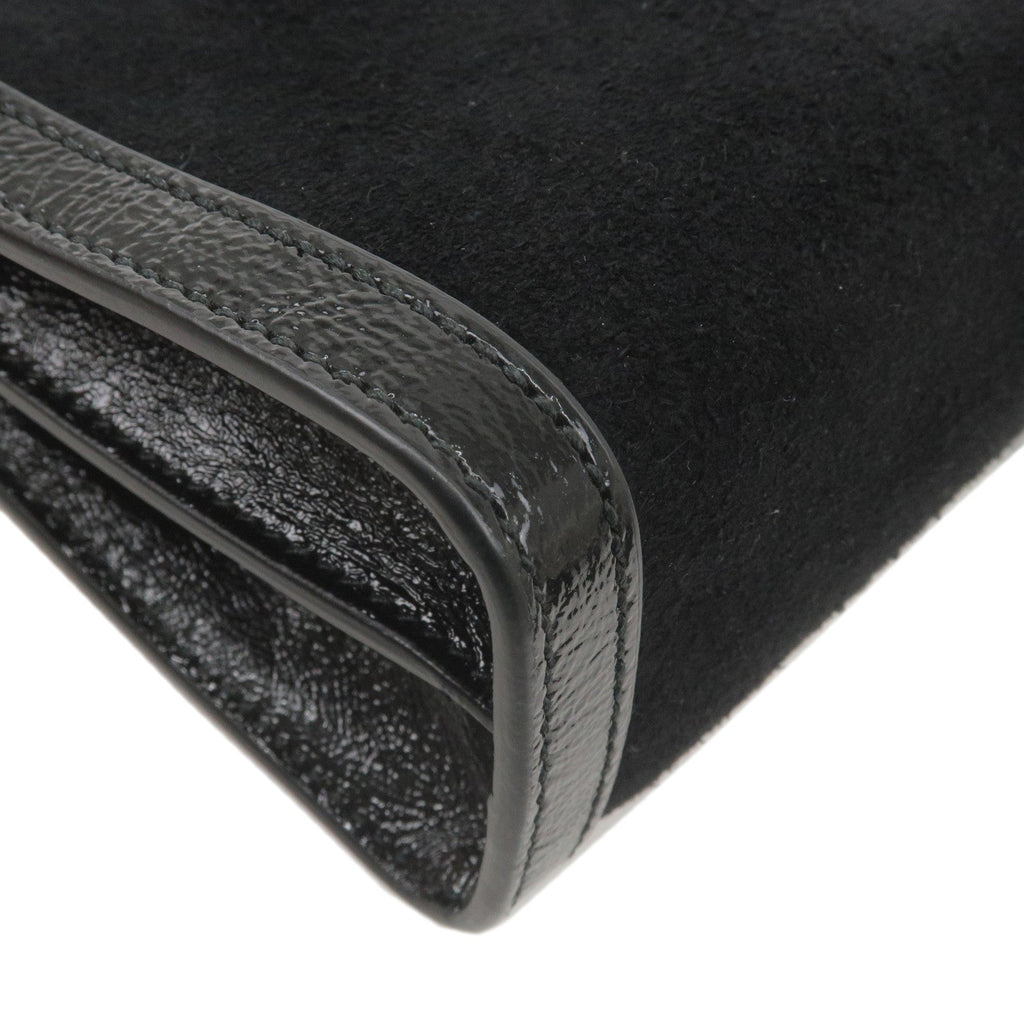 GUCCI Ophidia Suede Enamel Chain Shoulder Bag Black 503877