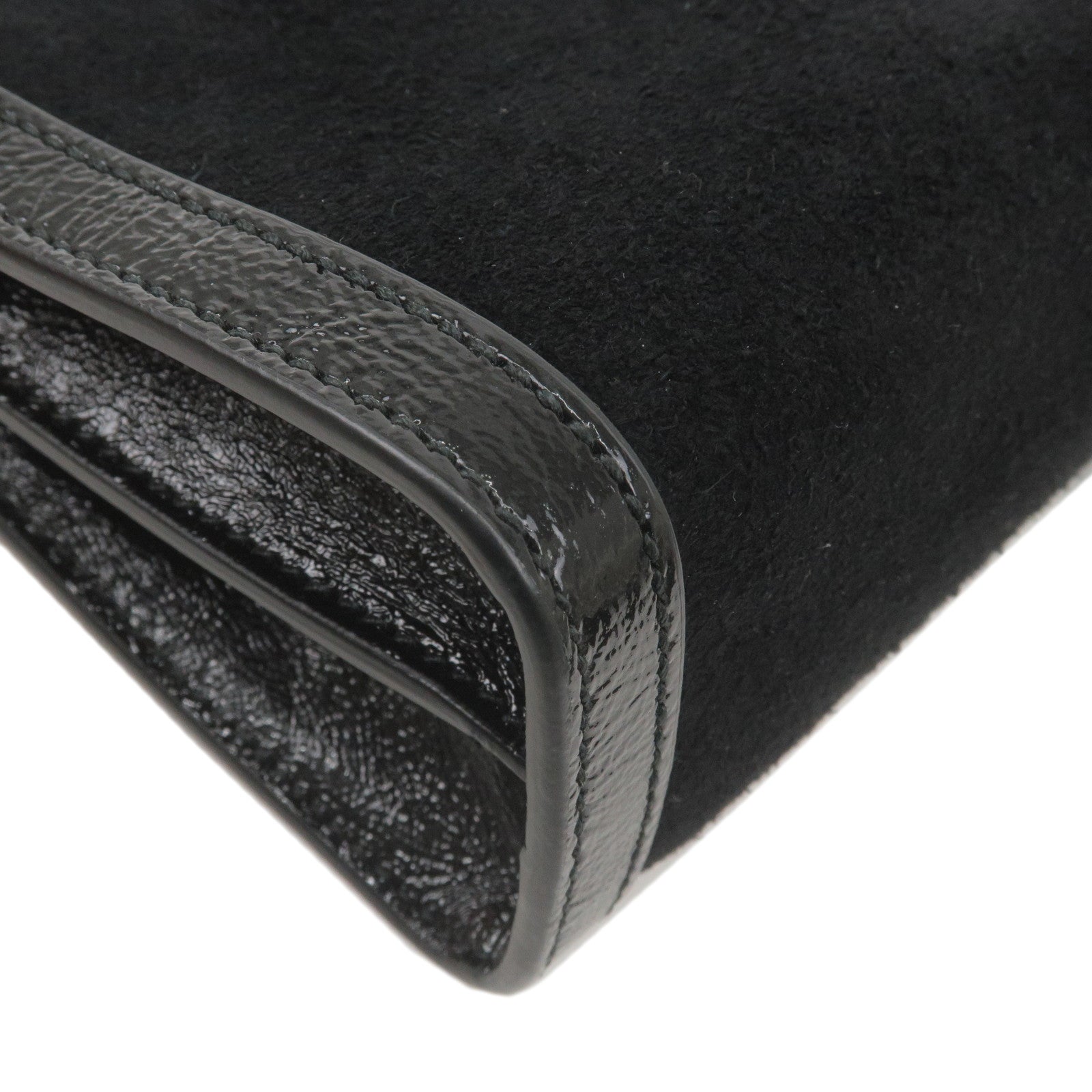 GUCCI Ophidia Suede Enamel Chain Shoulder Bag Black 503877