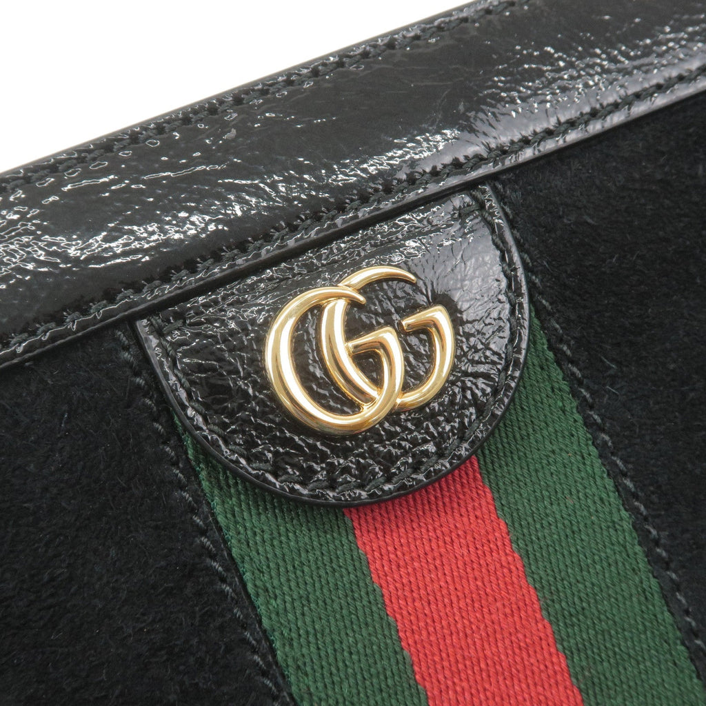 GUCCI Ophidia Suede Enamel Chain Shoulder Bag Black 503877