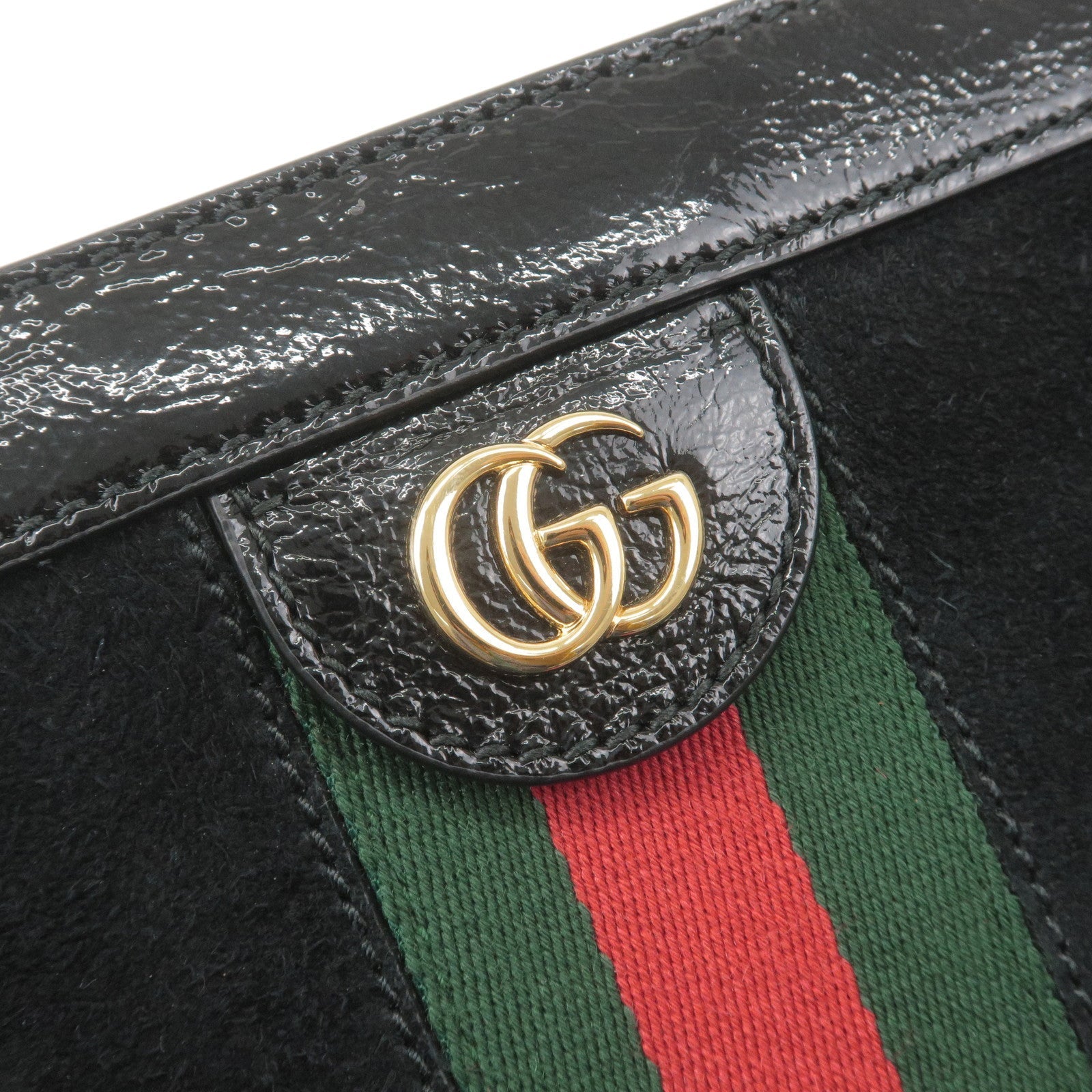 GUCCI Ophidia Suede Enamel Chain Shoulder Bag Black 503877