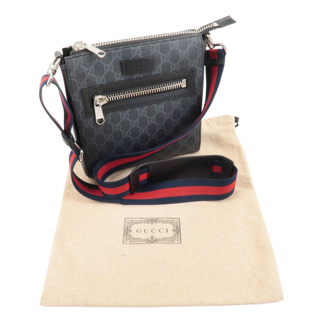 GUCCI GG Supreme Leather Small Messenger Bag Black Gray 523599