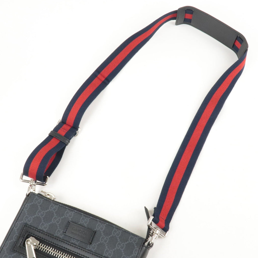 GUCCI GG Supreme Leather Small Messenger Bag Black Gray 523599