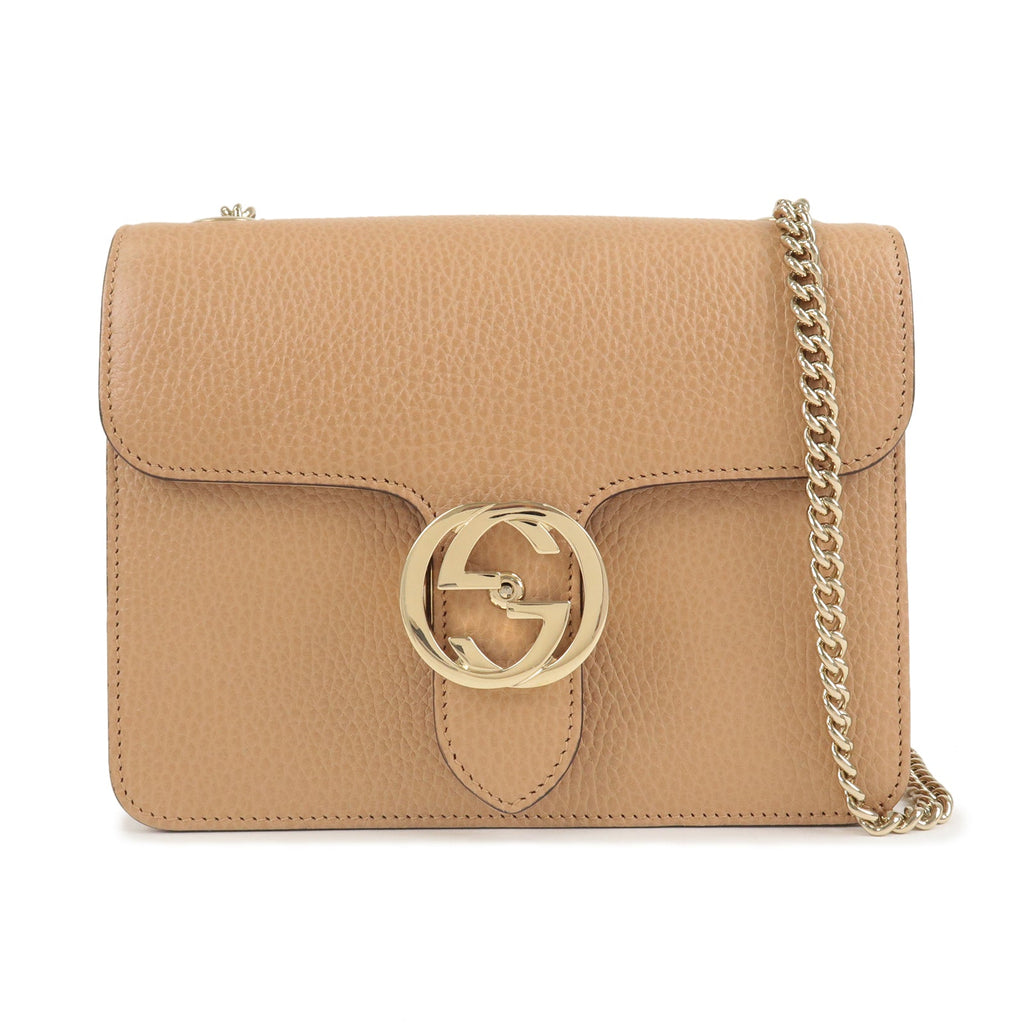GUCCI Interlocking G Leather Chain Shoulder Bag Beige 510304