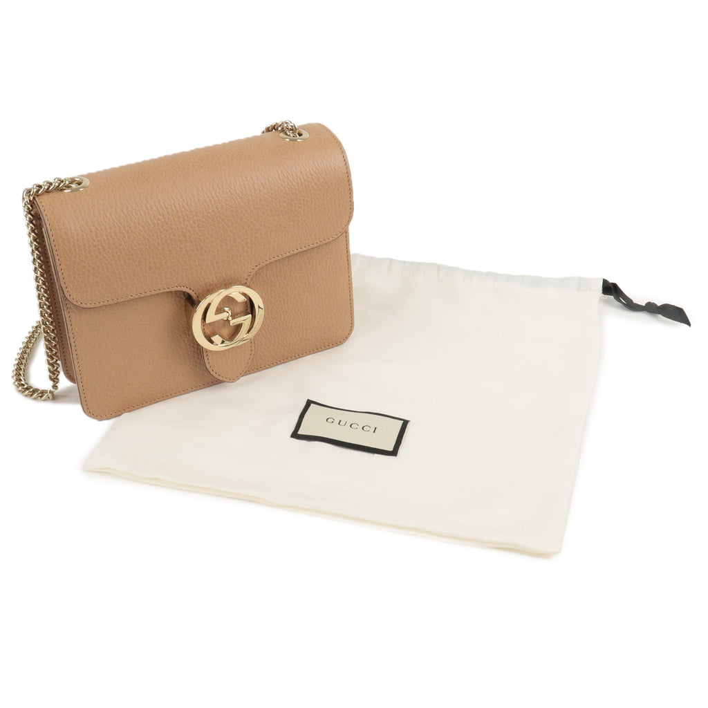 GUCCI Interlocking G Leather Chain Shoulder Bag Beige 510304