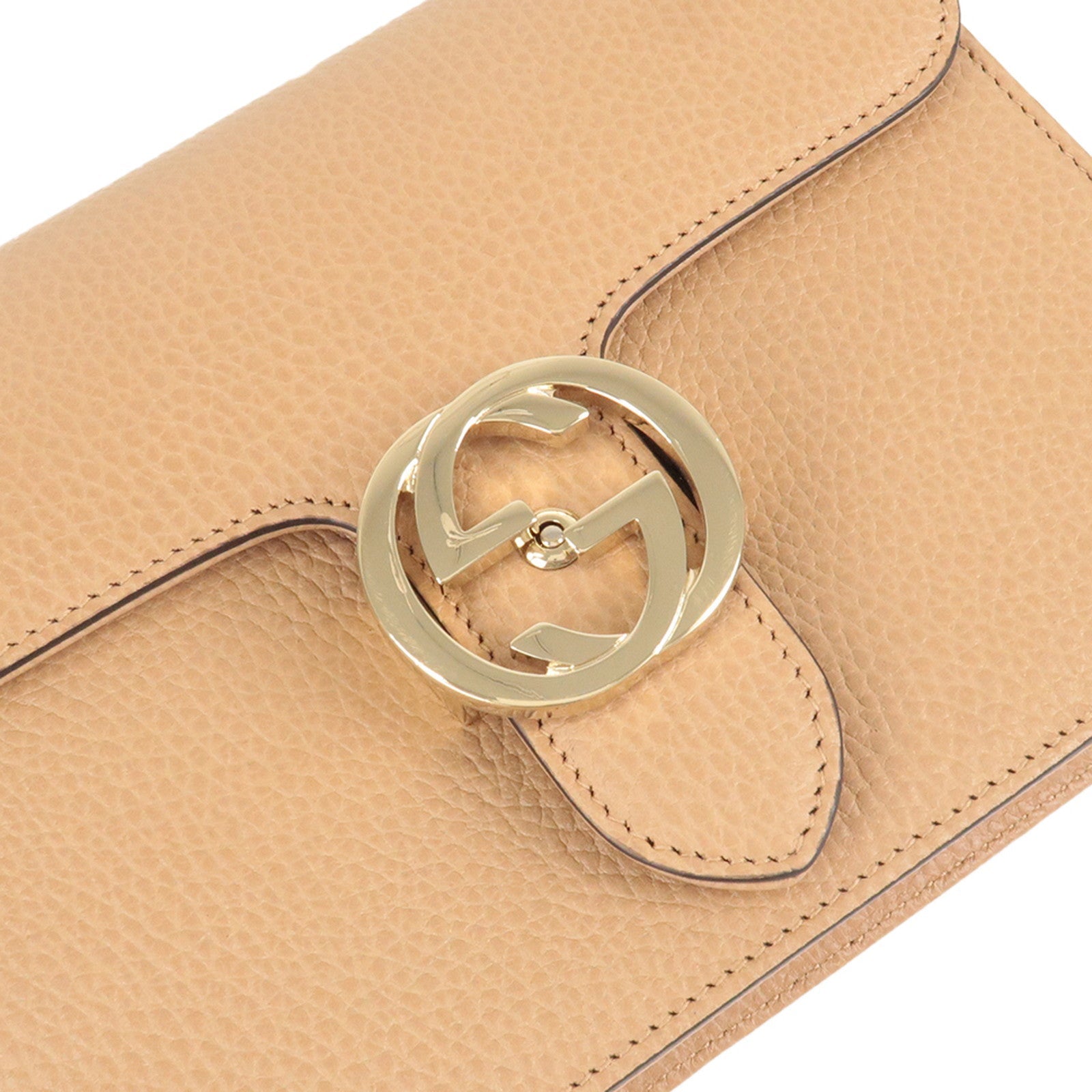 GUCCI Interlocking G Leather Chain Shoulder Bag Beige 510304
