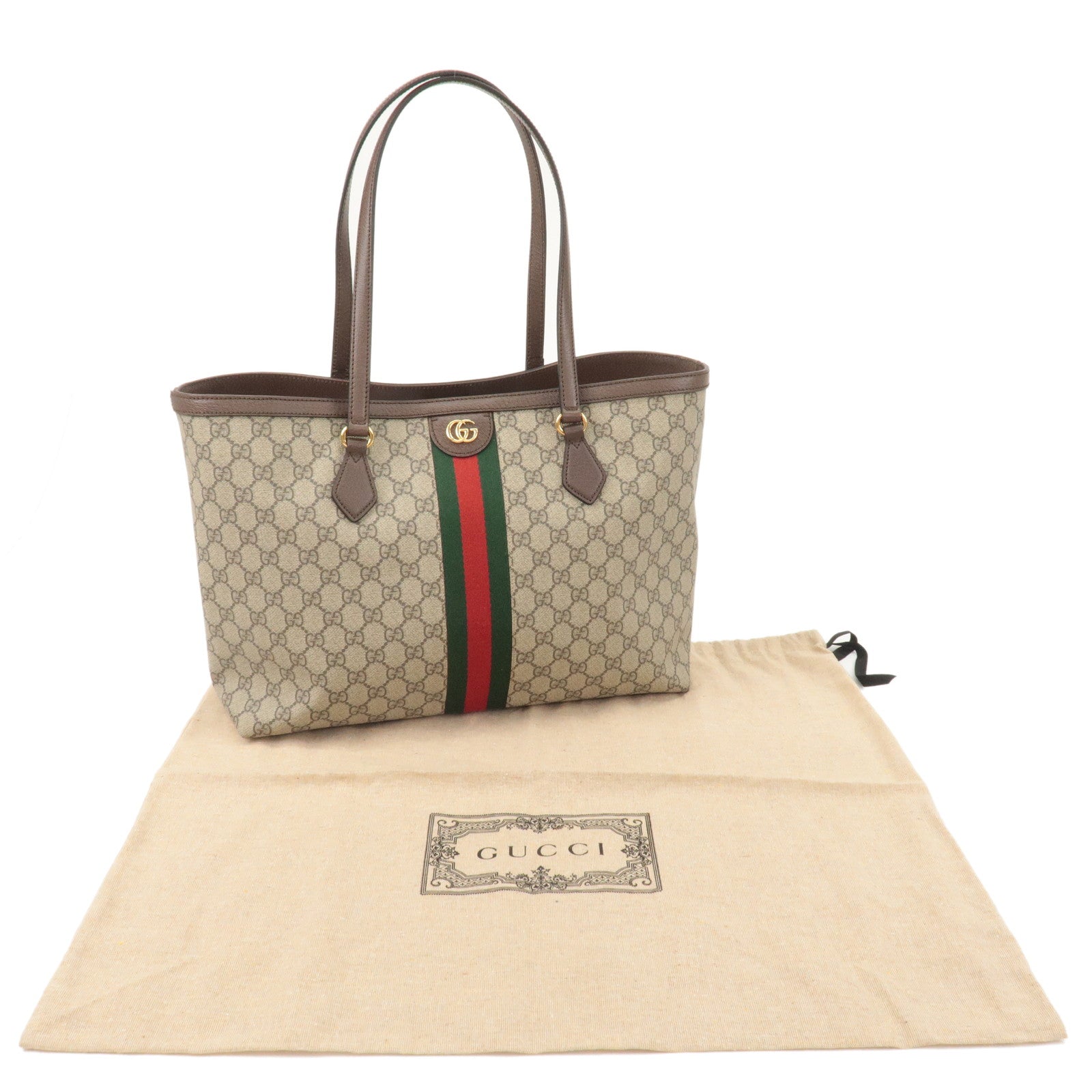 GUCCI Ophidia GG Supreme Leather Tote Bag Beige Brown 631685
