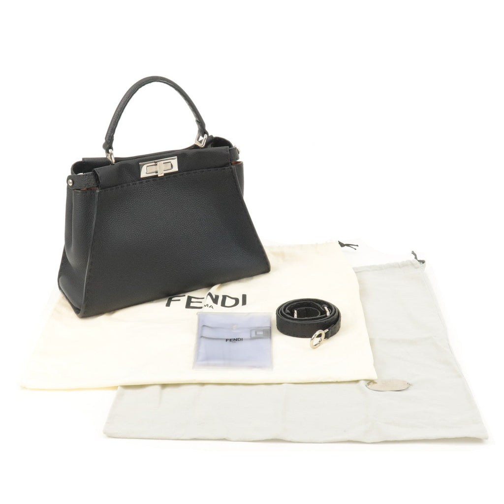 FENDI Selleria Leather Peekaboo Regular 2WAY Bag Black 8BN290