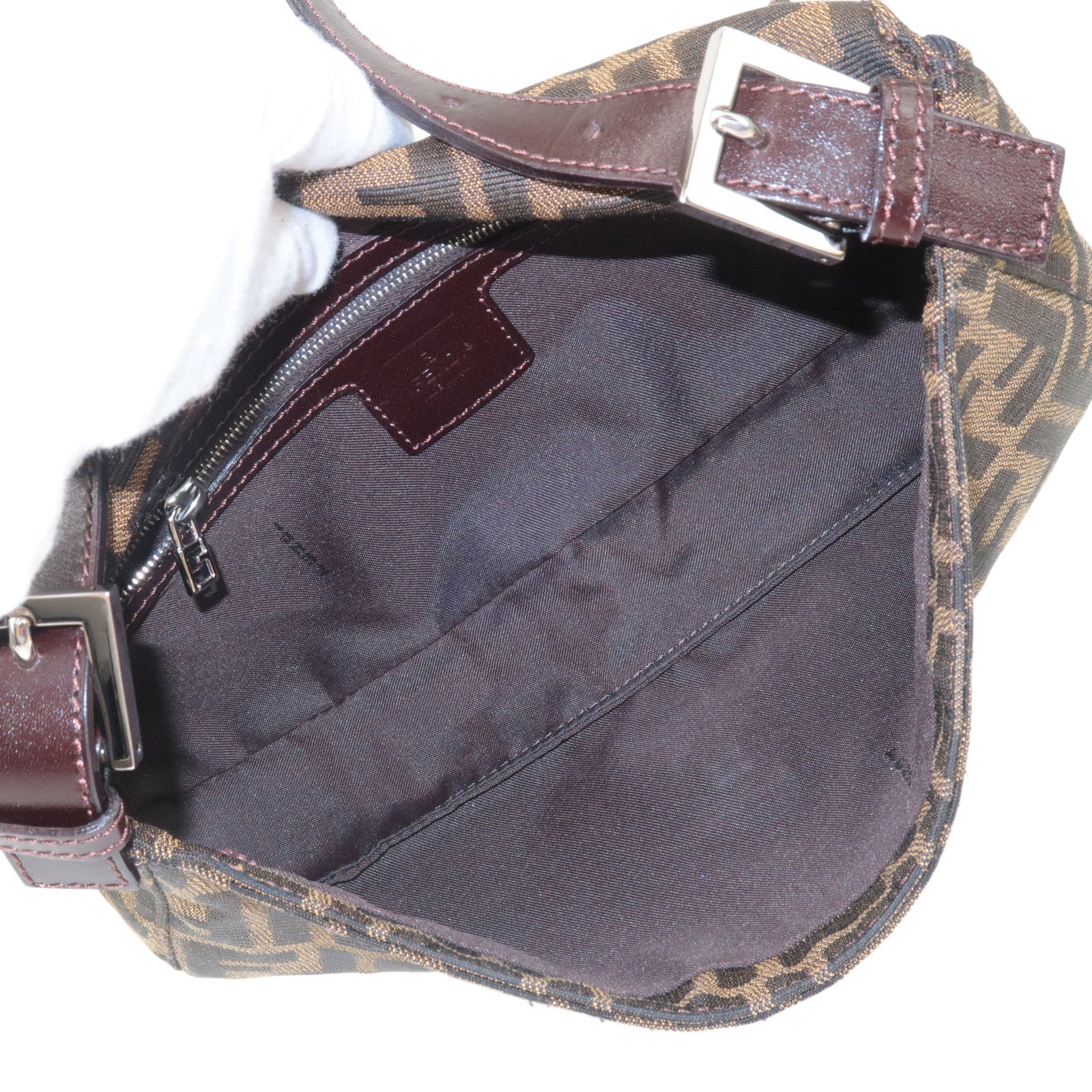FENDI Mamma Baguette Zucca  Canvas Leather Shoulder Bag 26424