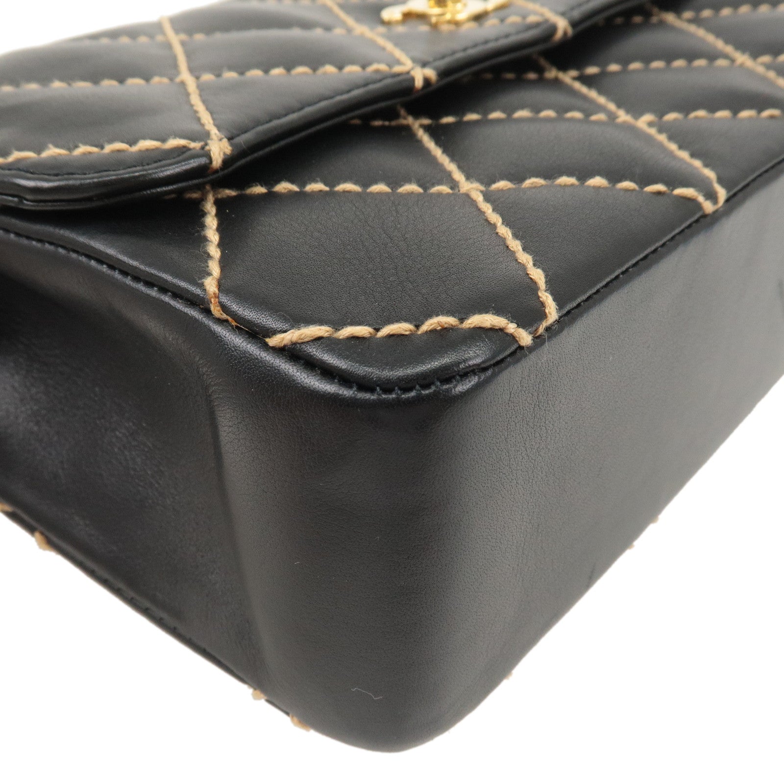 CHANEL Wild Stitch Matelasse Lamb Skin Chain Shoulder Bag A14687