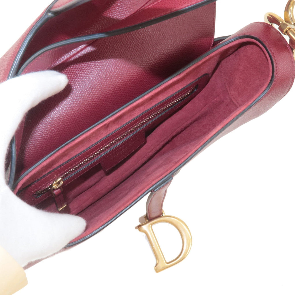 Christian Dior Saddle Bag Leather Shoulder Bag Bordeaux