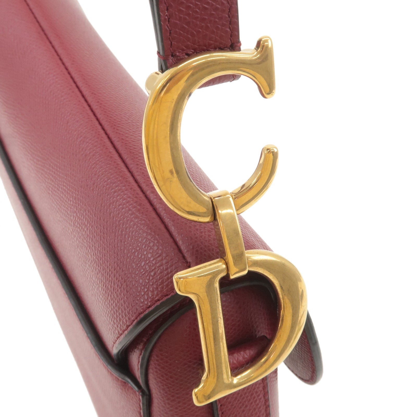 Christian Dior Saddle Bag Leather Shoulder Bag Bordeaux