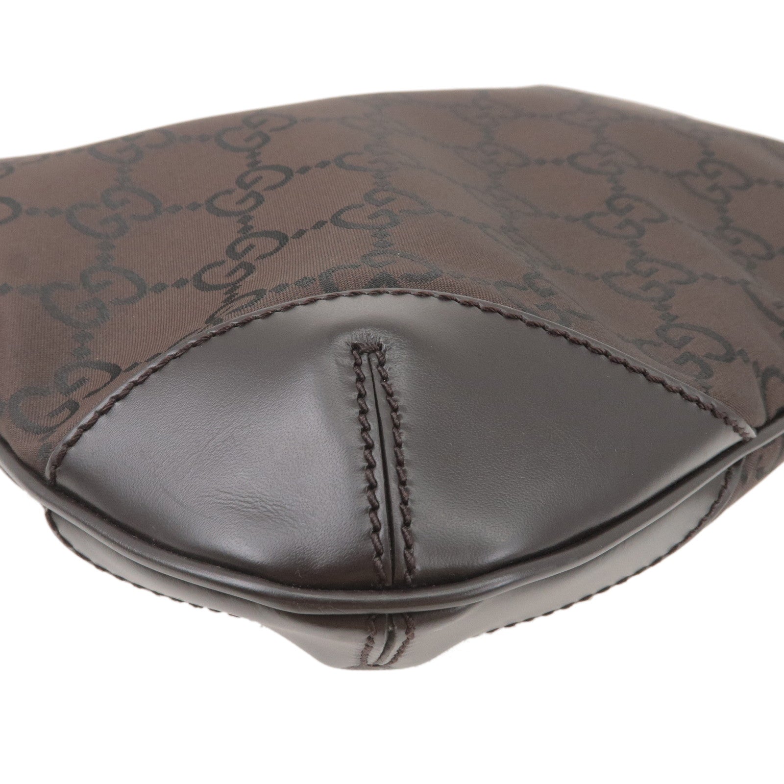 GUCCI GG Nylon Leather Shoulder Bag Brown Black 257296