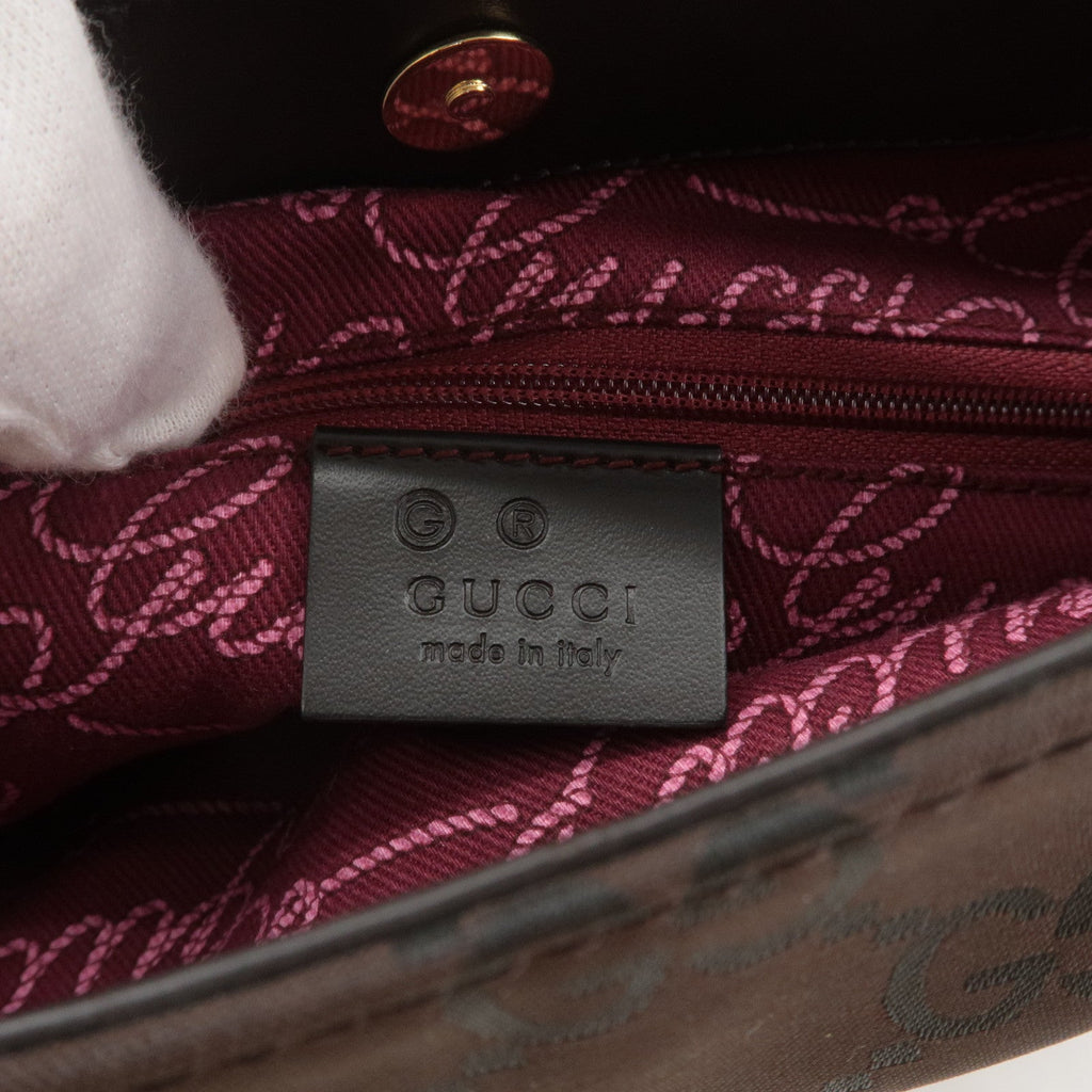 GUCCI GG Nylon Leather Shoulder Bag Brown Black 257296