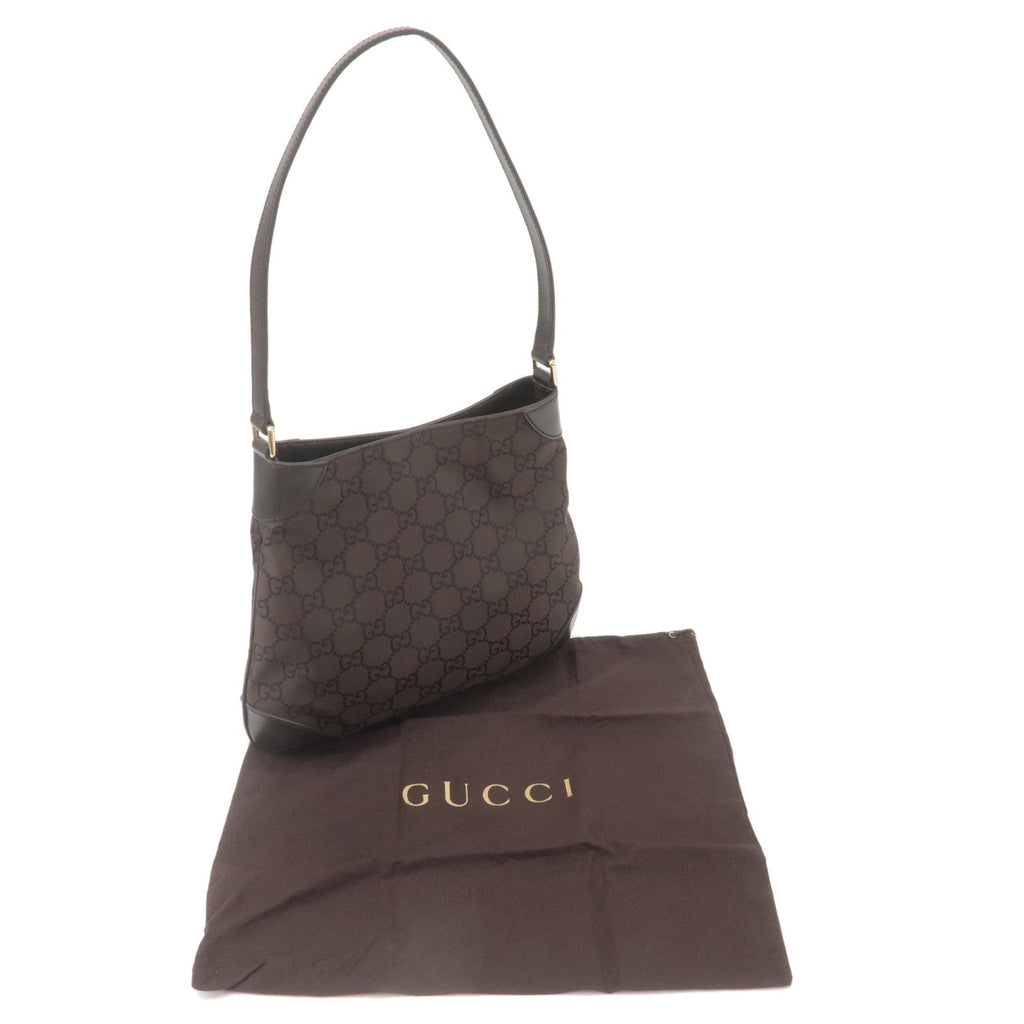 GUCCI GG Nylon Leather Shoulder Bag Brown Black 257296
