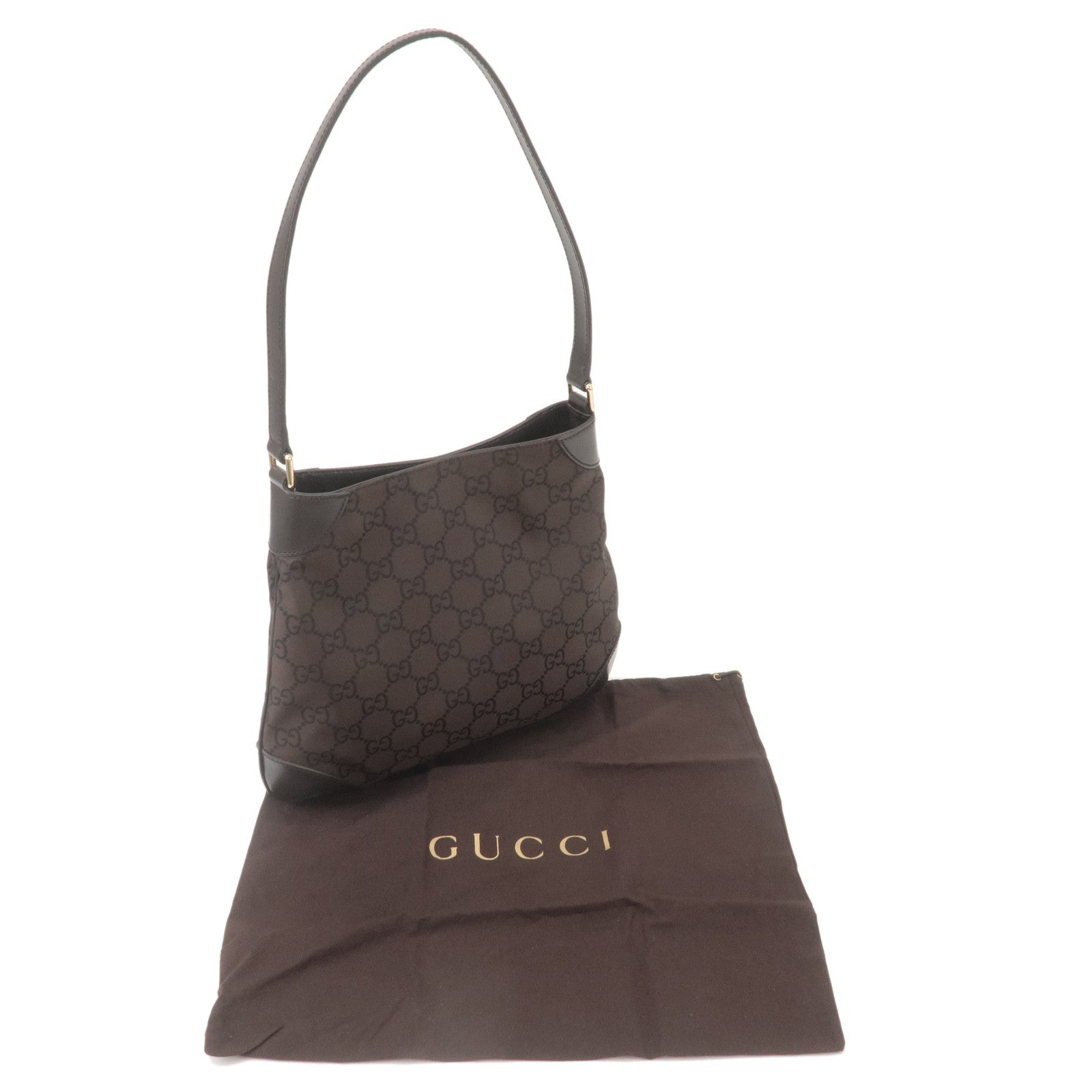 GUCCI GG Nylon Leather Shoulder Bag Brown Black 257296