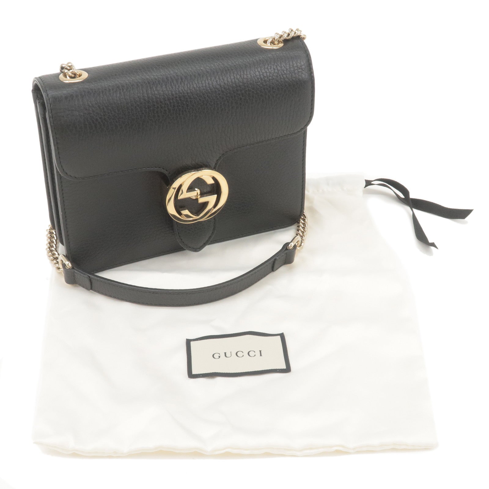 GUCCI Interlocking G Leather Chain Shoulder Bag Black 510304