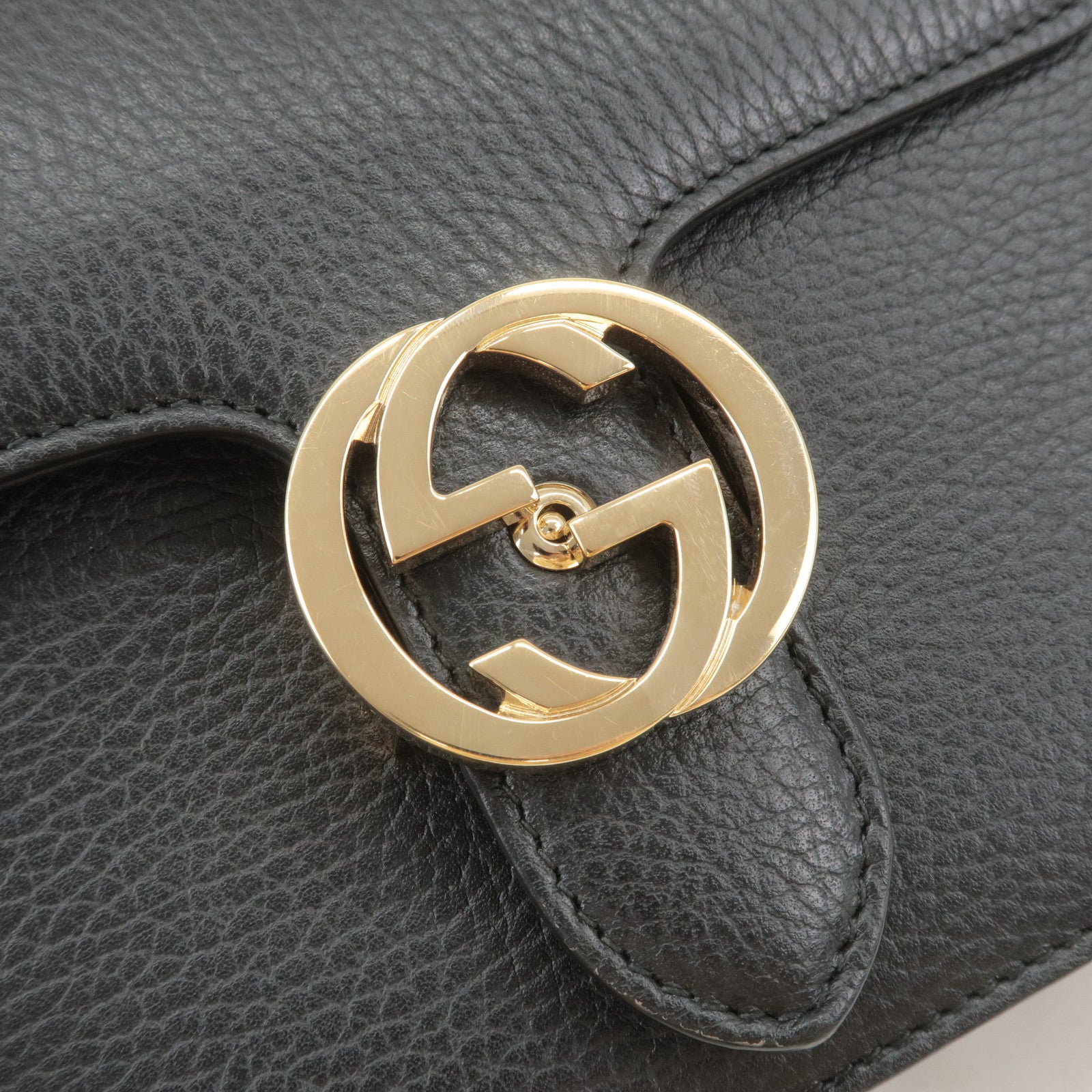GUCCI Interlocking G Leather Chain Shoulder Bag Black 510304