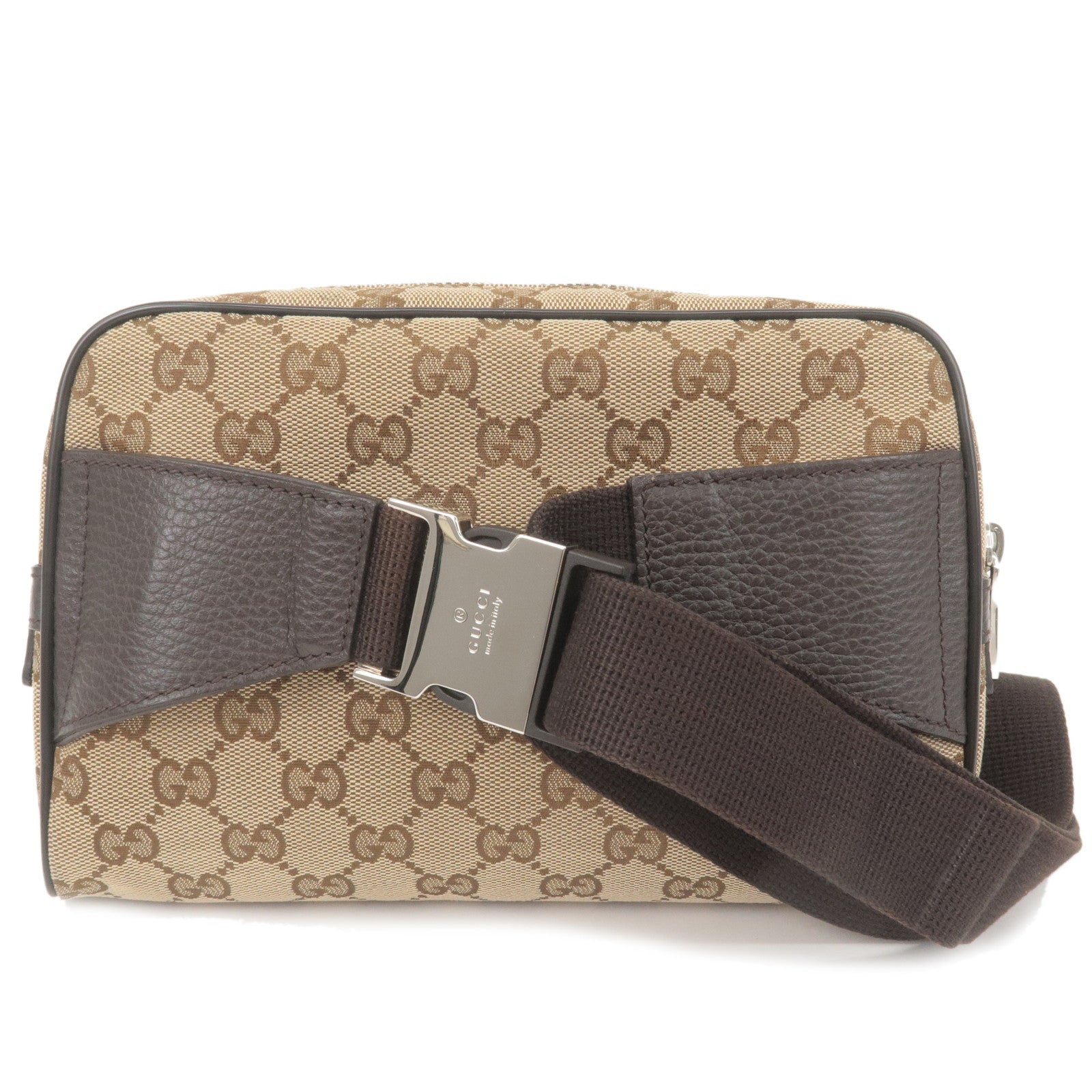 GUCCI GG Canvas Leather Waist Bag Beige Brown 449174
