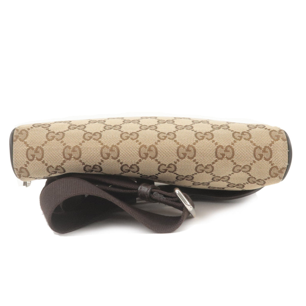 GUCCI GG Canvas Leather Waist Bag Beige Brown 449174
