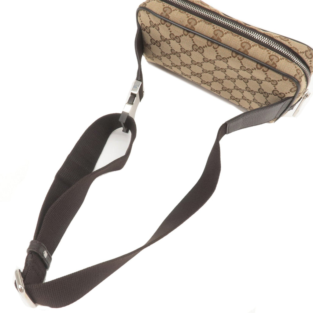 GUCCI GG Canvas Leather Waist Bag Beige Brown 449174