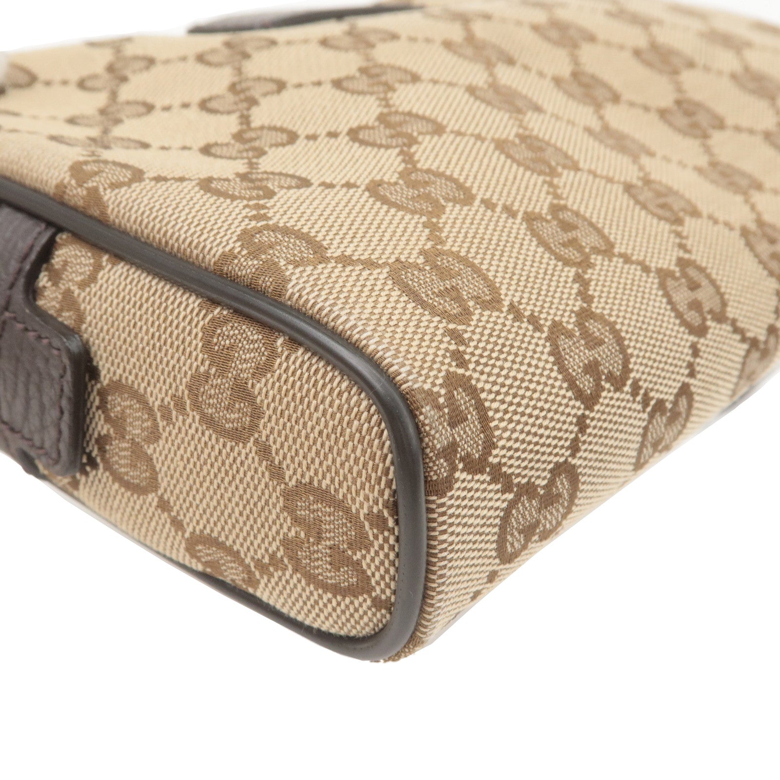 GUCCI GG Canvas Leather Waist Bag Beige Brown 449174