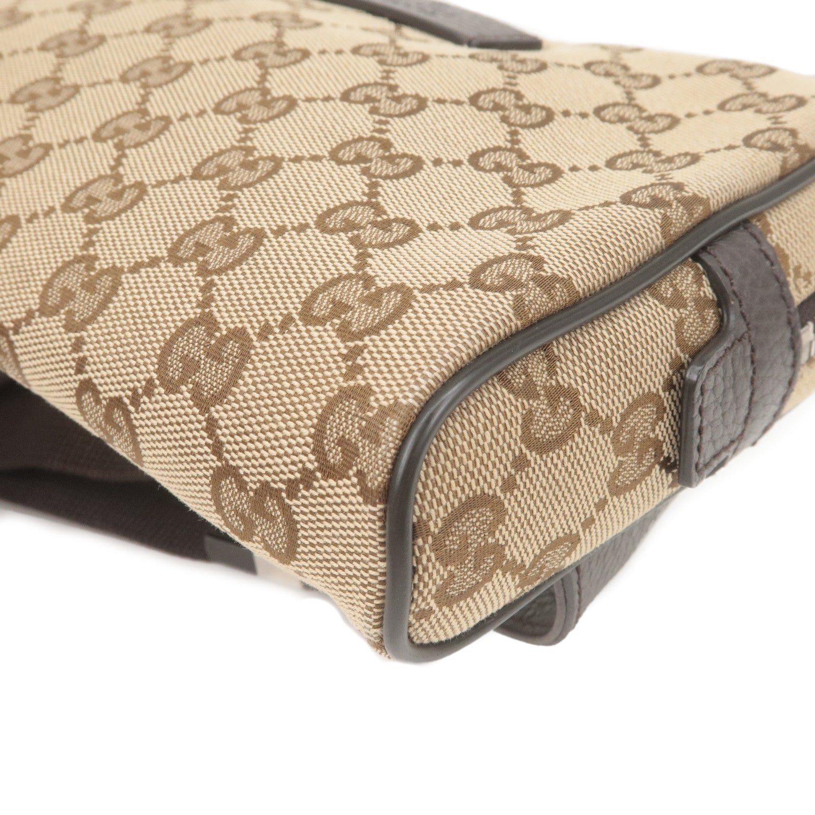 GUCCI GG Canvas Leather Waist Bag Beige Brown 449174
