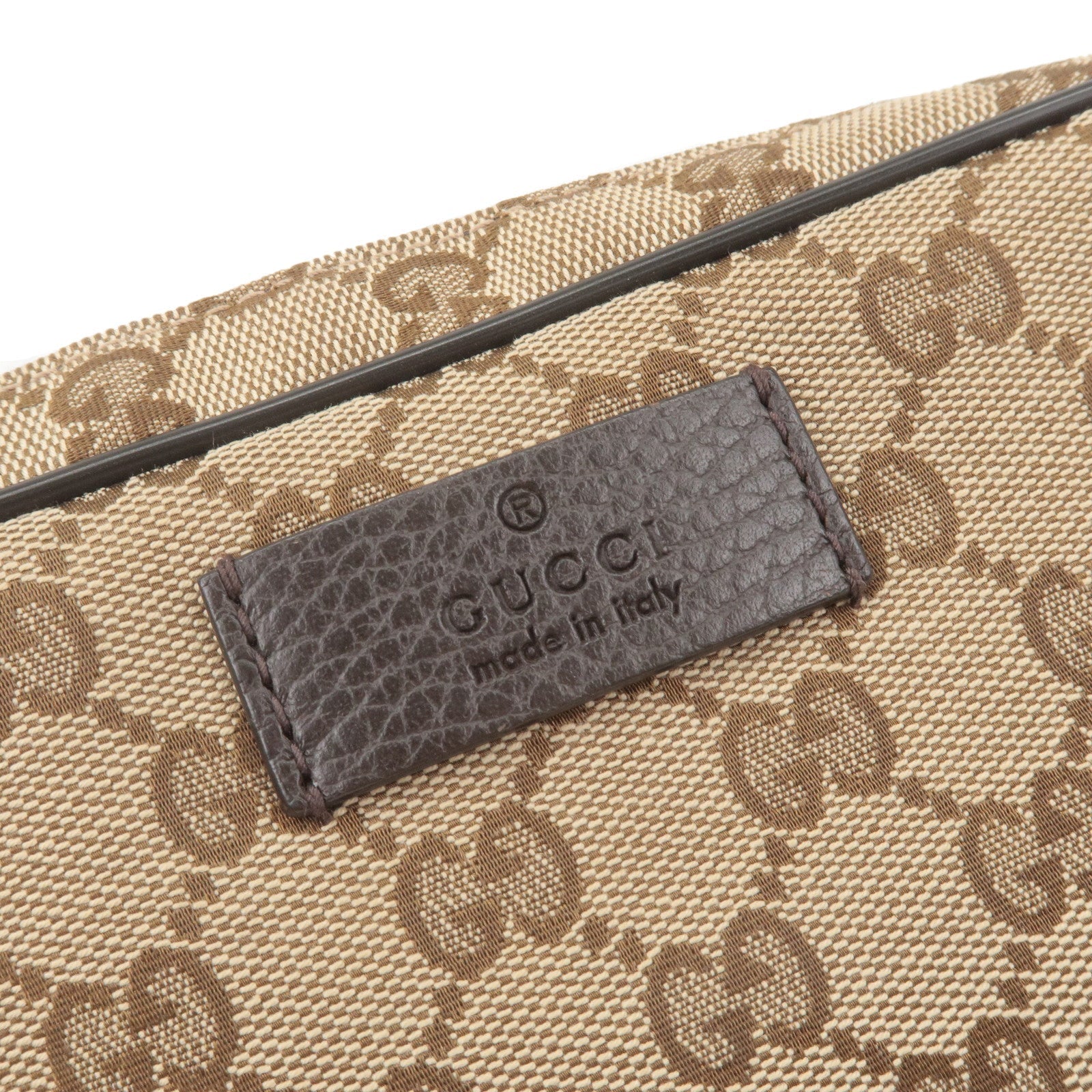 GUCCI GG Canvas Leather Waist Bag Beige Brown 449174