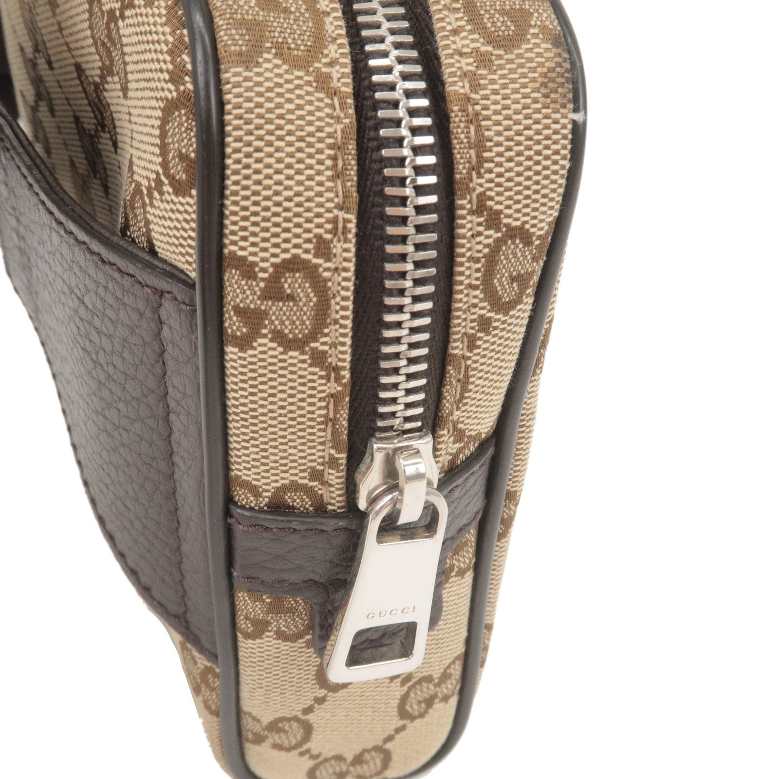 GUCCI GG Canvas Leather Waist Bag Beige Brown 449174