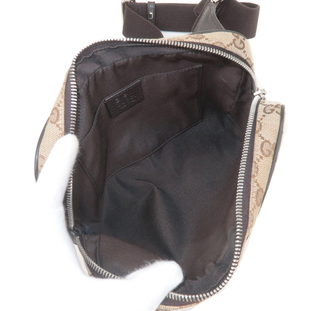 GUCCI GG Canvas Leather Waist Bag Beige Brown 449174