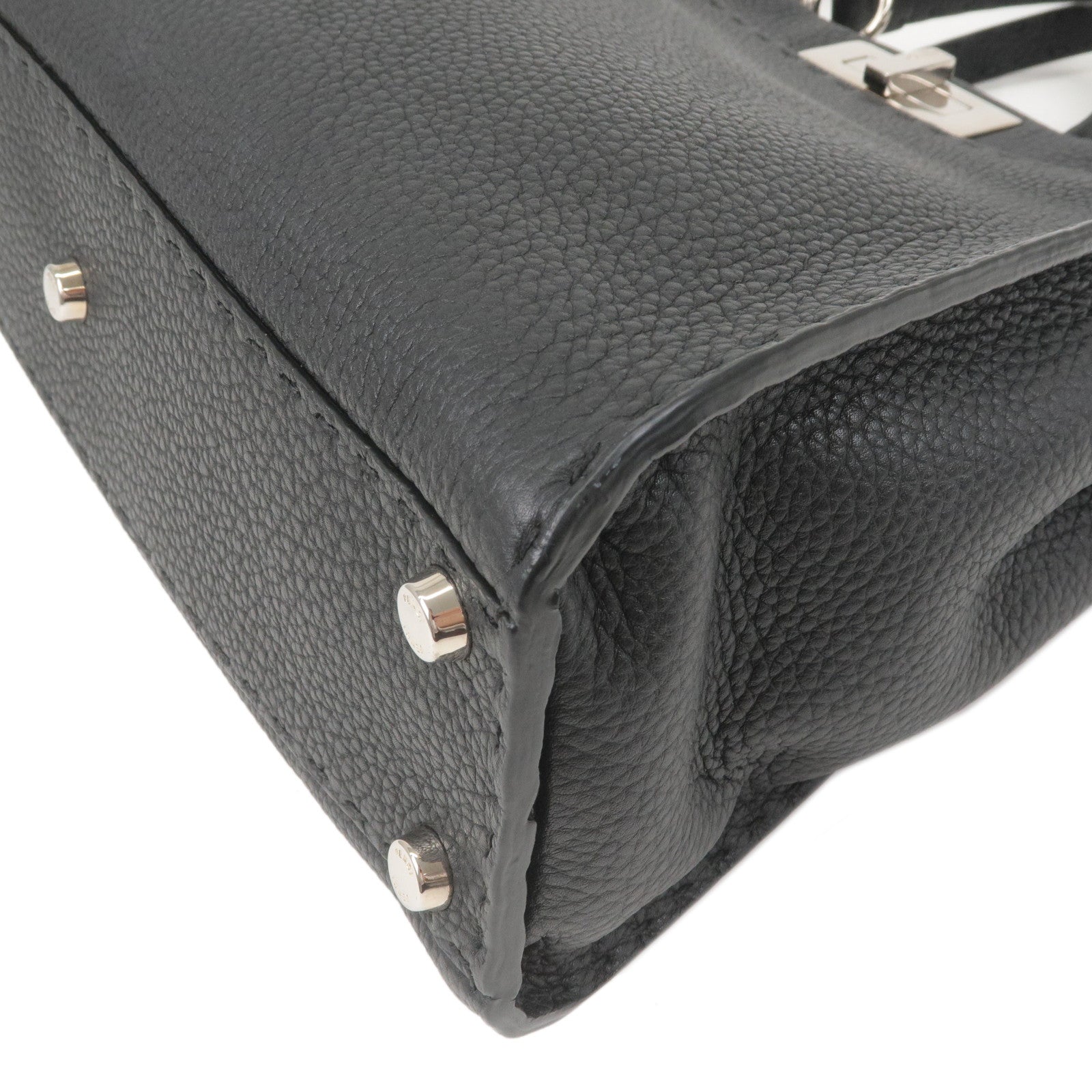 FENDI Selleria Peekaboo Regular Leather 2WAY Bag Black 8BN226