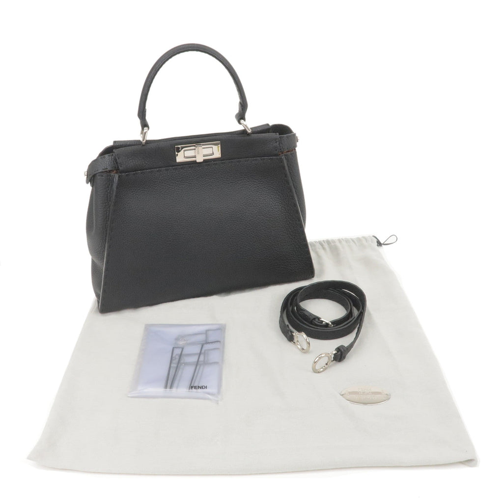 FENDI Selleria Peekaboo Regular Leather 2WAY Bag Black 8BN226