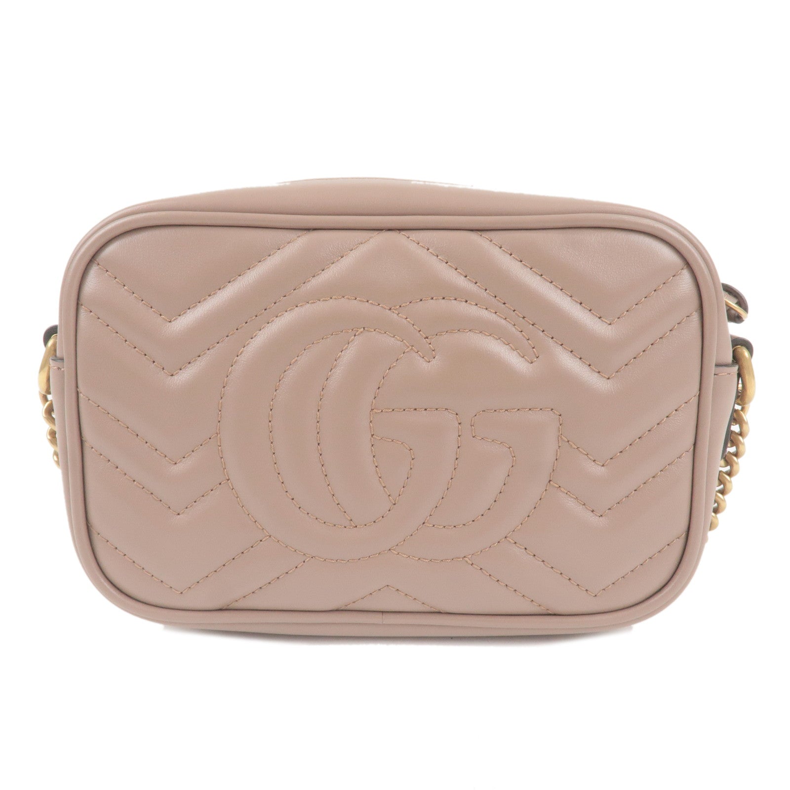 GUCCI GG Marmont Leather Chain Shoulder Bag Beige 448065