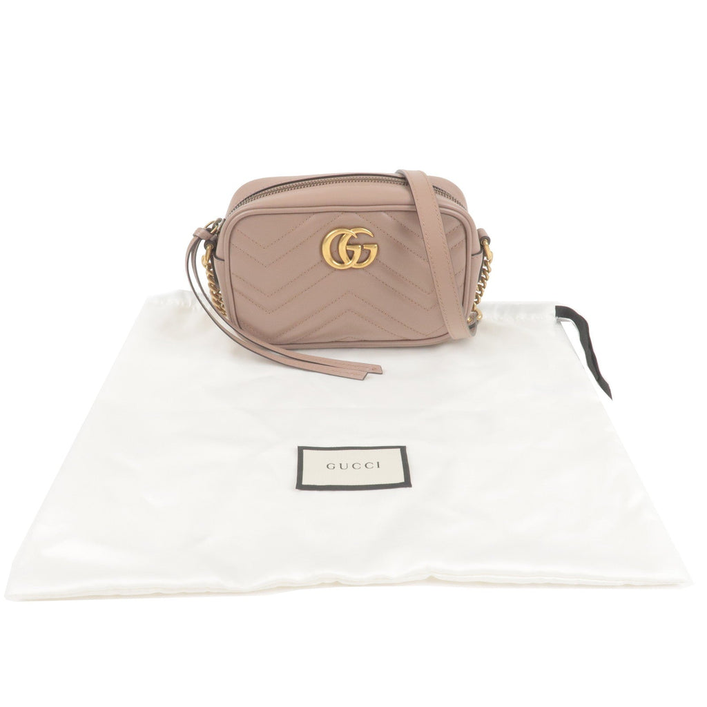 GUCCI GG Marmont Leather Chain Shoulder Bag Beige 448065