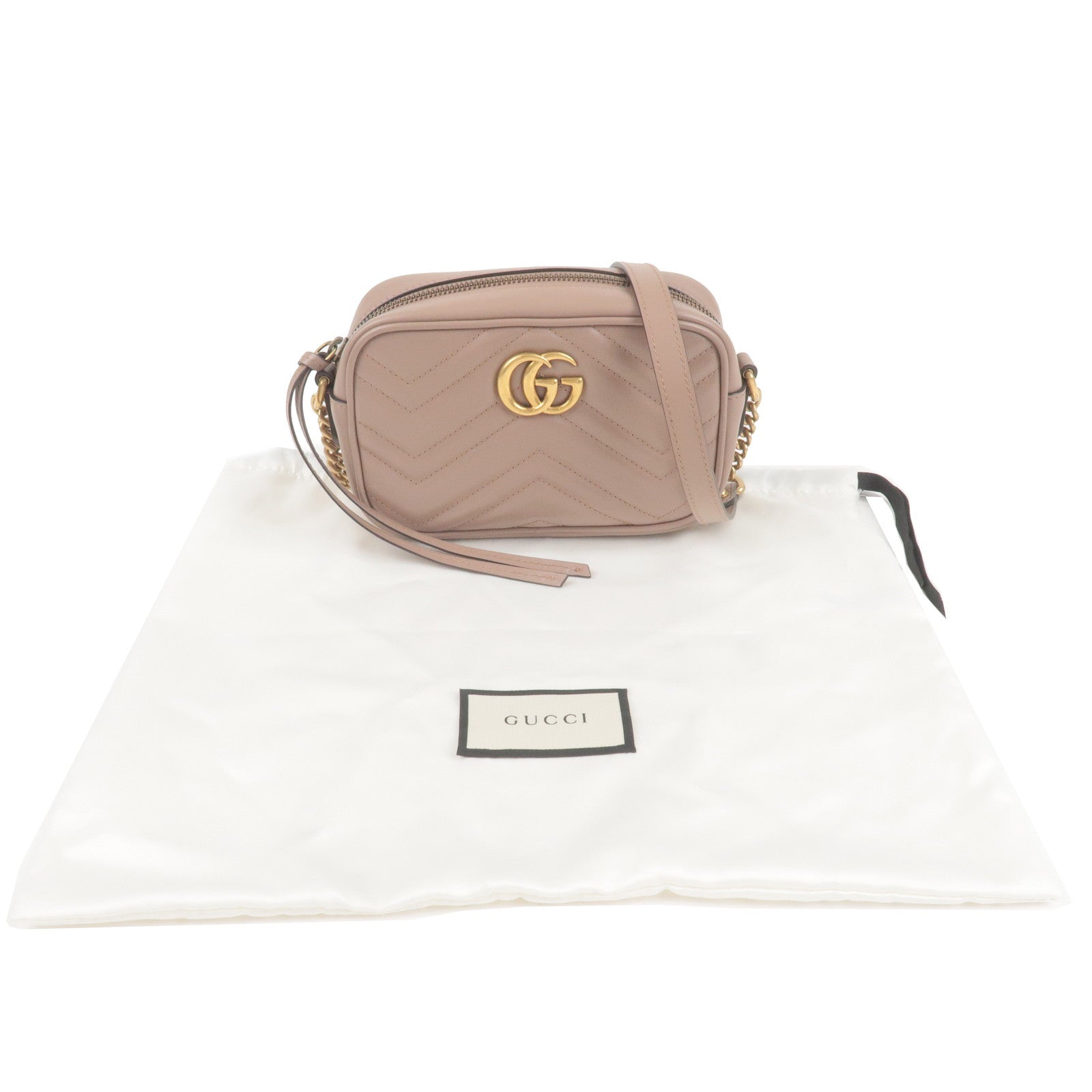 GUCCI GG Marmont Leather Chain Shoulder Bag Beige 448065