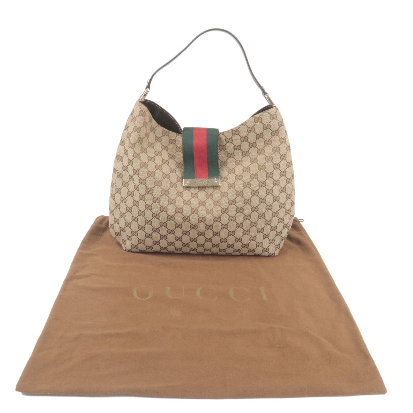 GUCCI Sherry GG Canvas Leather Shoulder Bag Beige Brown 211933